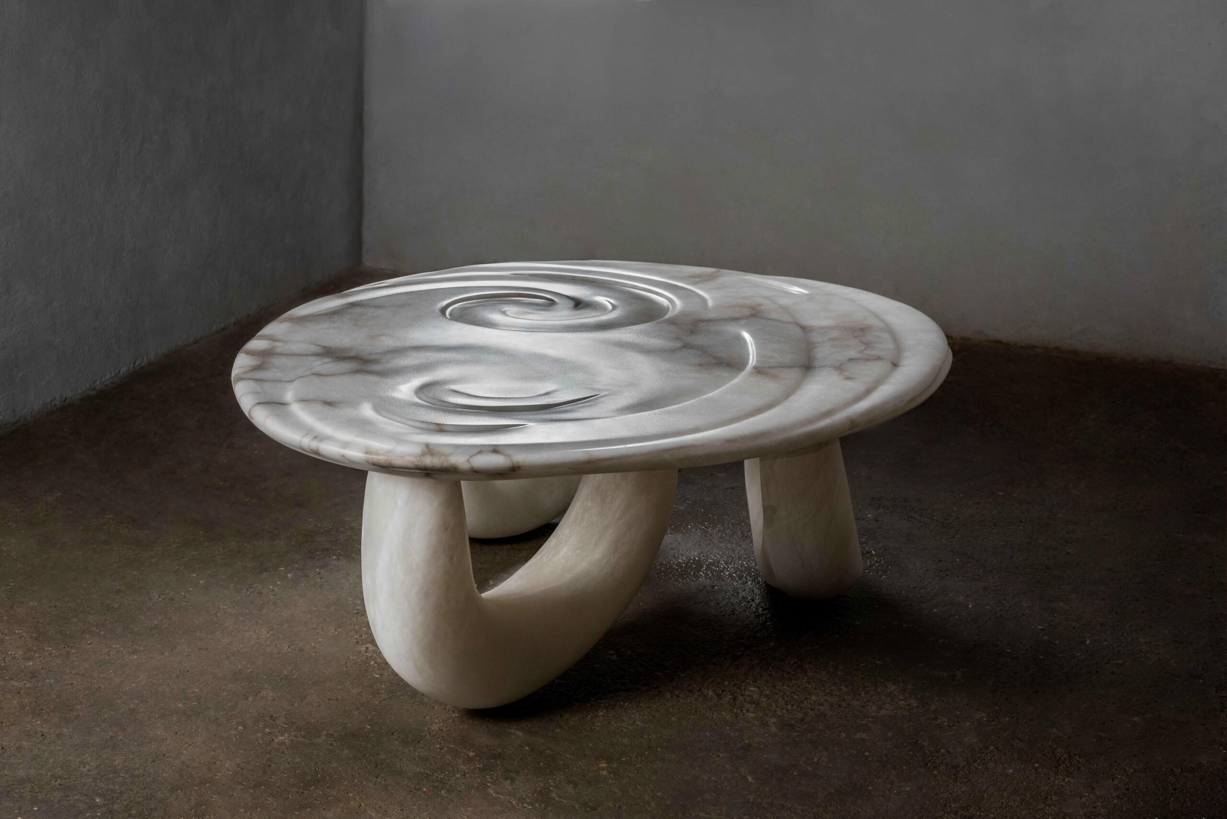 Aqua Fossil Center Table II in Alabaster by Amarist Studio 14
