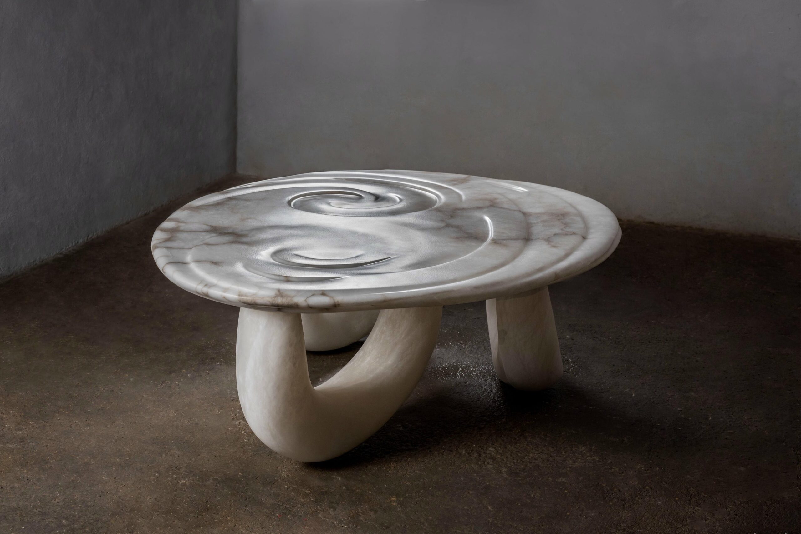 Aqua Fossil Center Table II in Alabaster by Amarist Studio 14