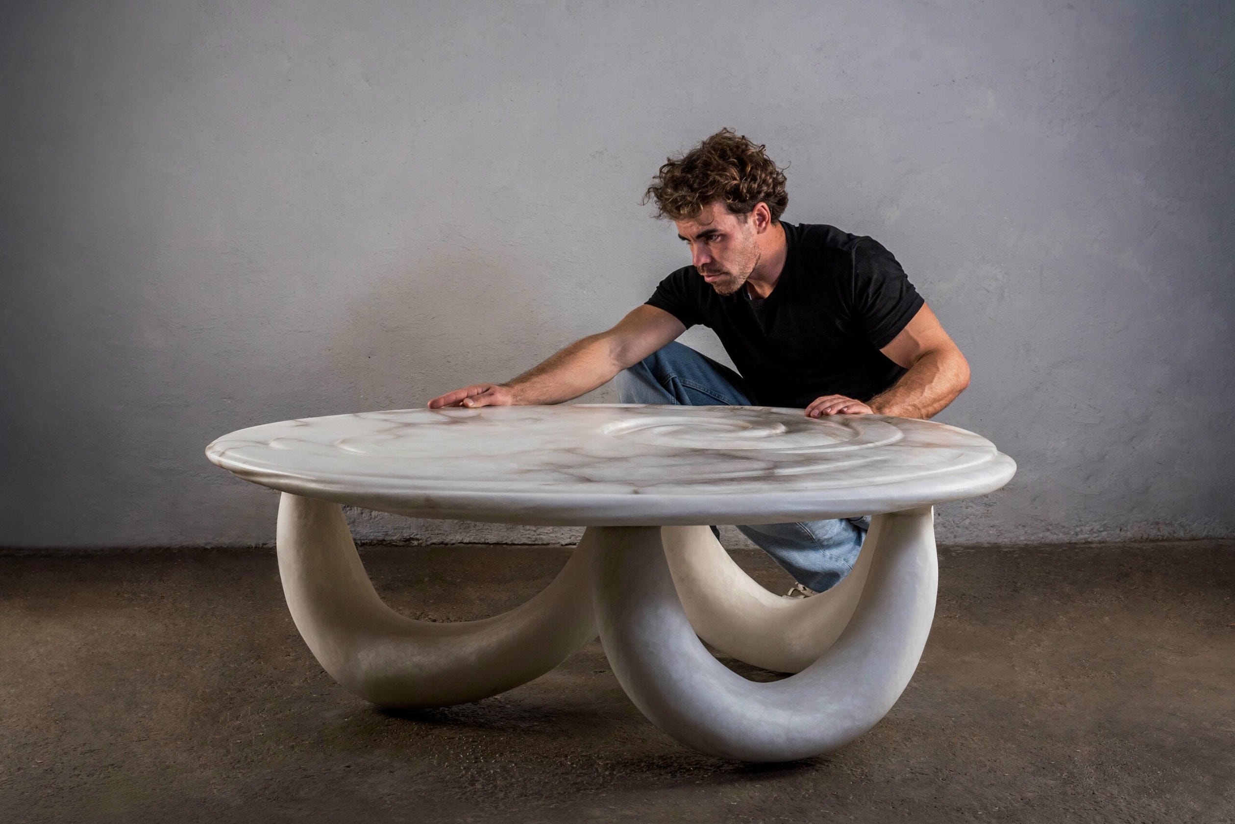 Aqua Fossil Center Table II in Alabaster by Amarist Studio 15