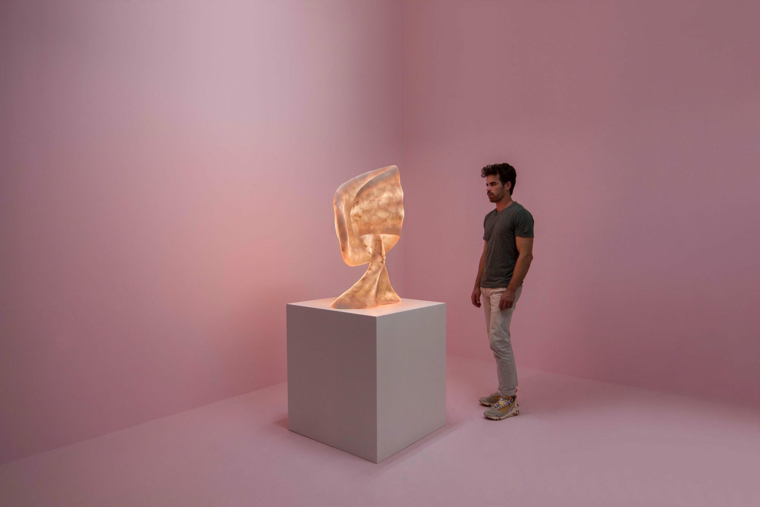 Aqua Fossil Sculptural Table Light in Alabaster & Resin by Amarist Studio 12