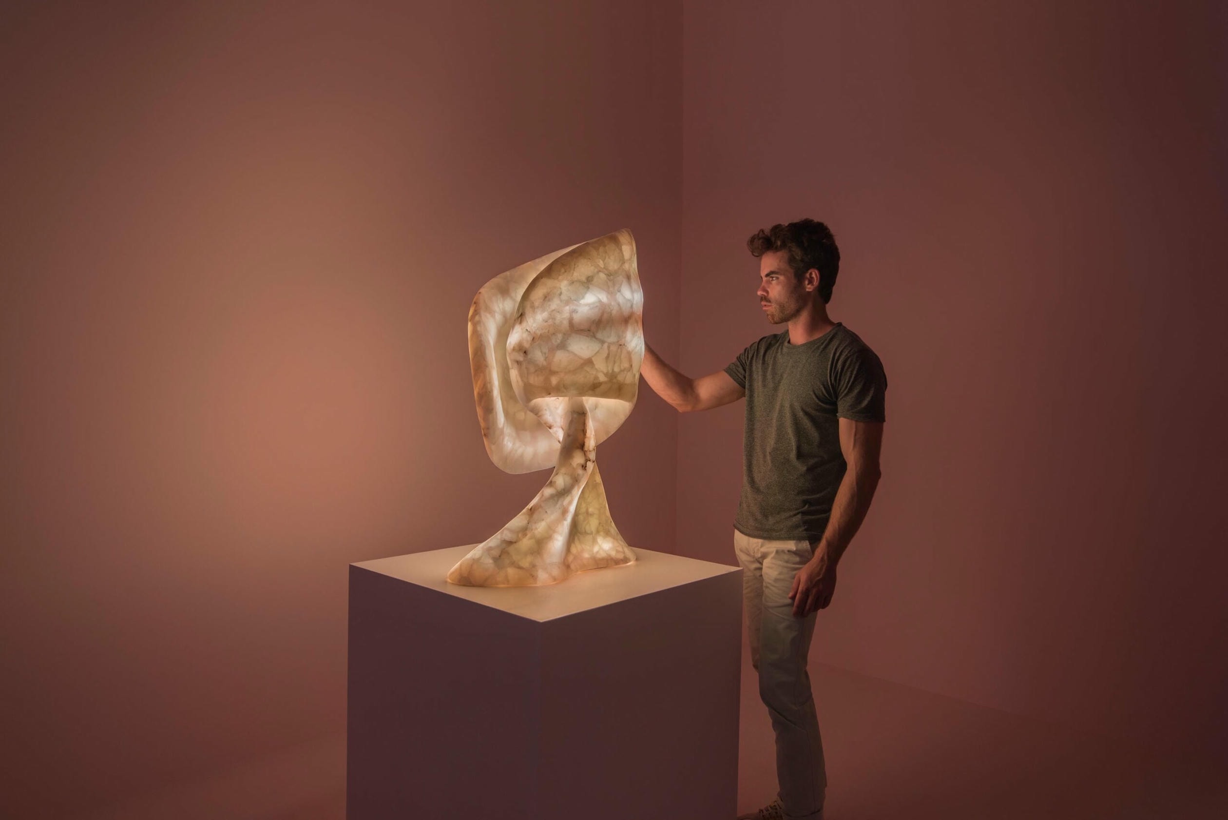 Aqua Fossil Sculptural Table Light in Alabaster & Resin by Amarist Studio 13
