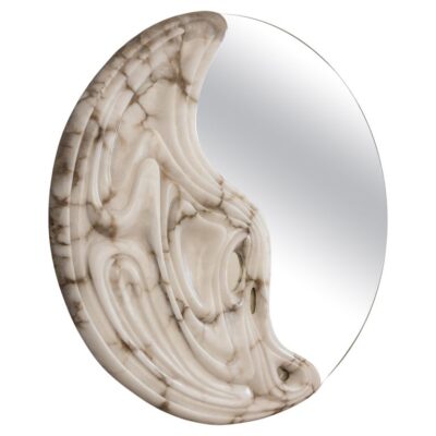 Fossil Moon Large Wall Mirror in Alabaster & Glass Mirror by Amarist Studio