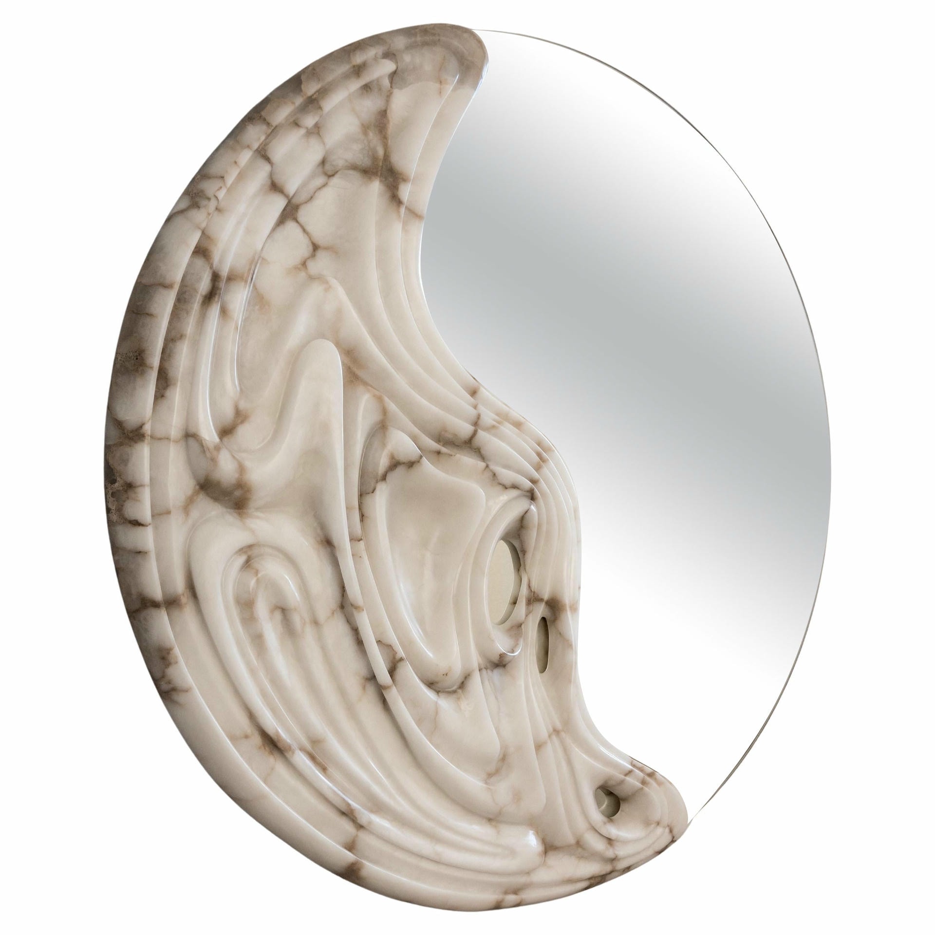 Fossil Moon Large Wall Mirror in Alabaster & Glass Mirror by Amarist Studio 1