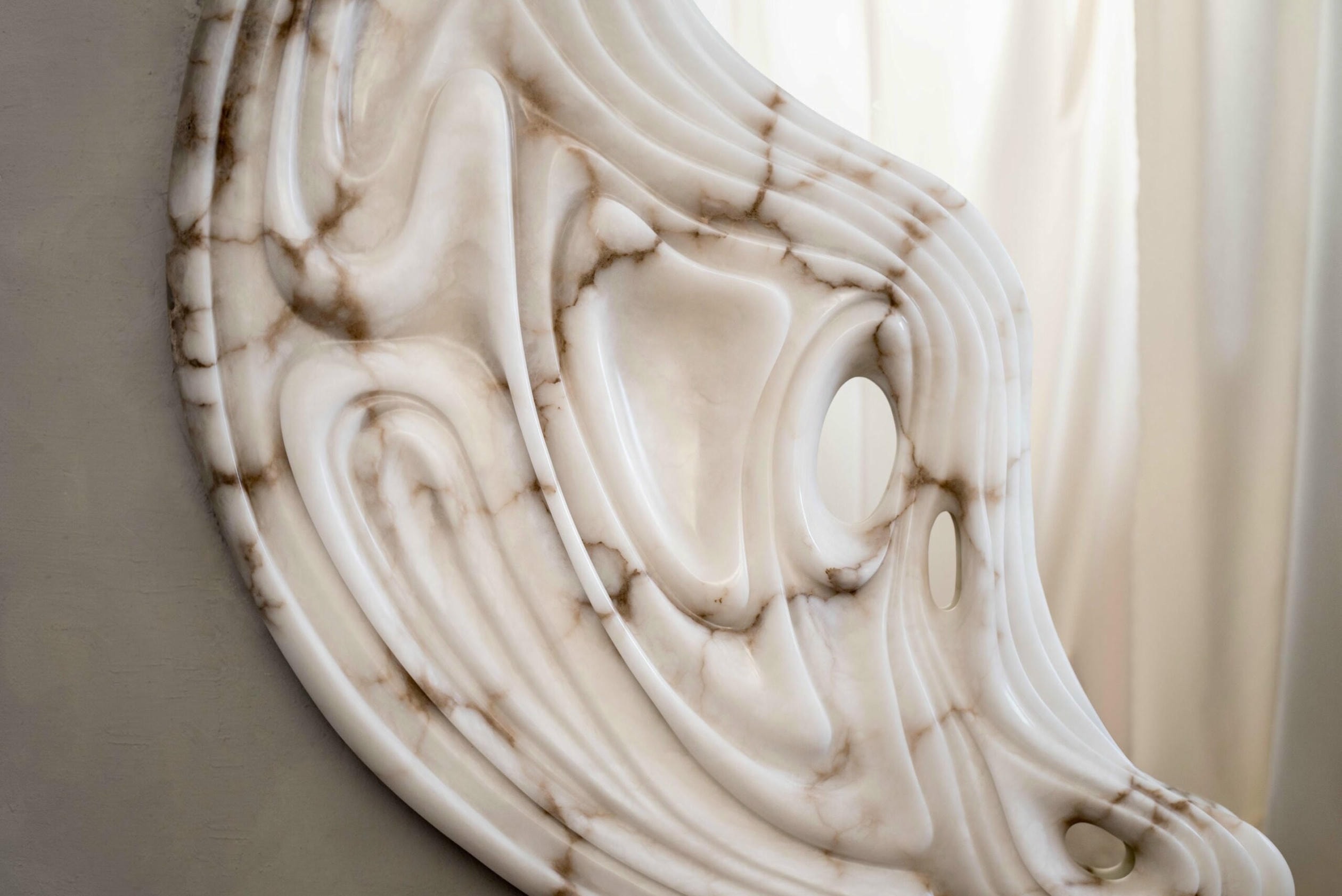 Fossil Moon Large Wall Mirror in Alabaster & Glass Mirror by Amarist Studio 10
