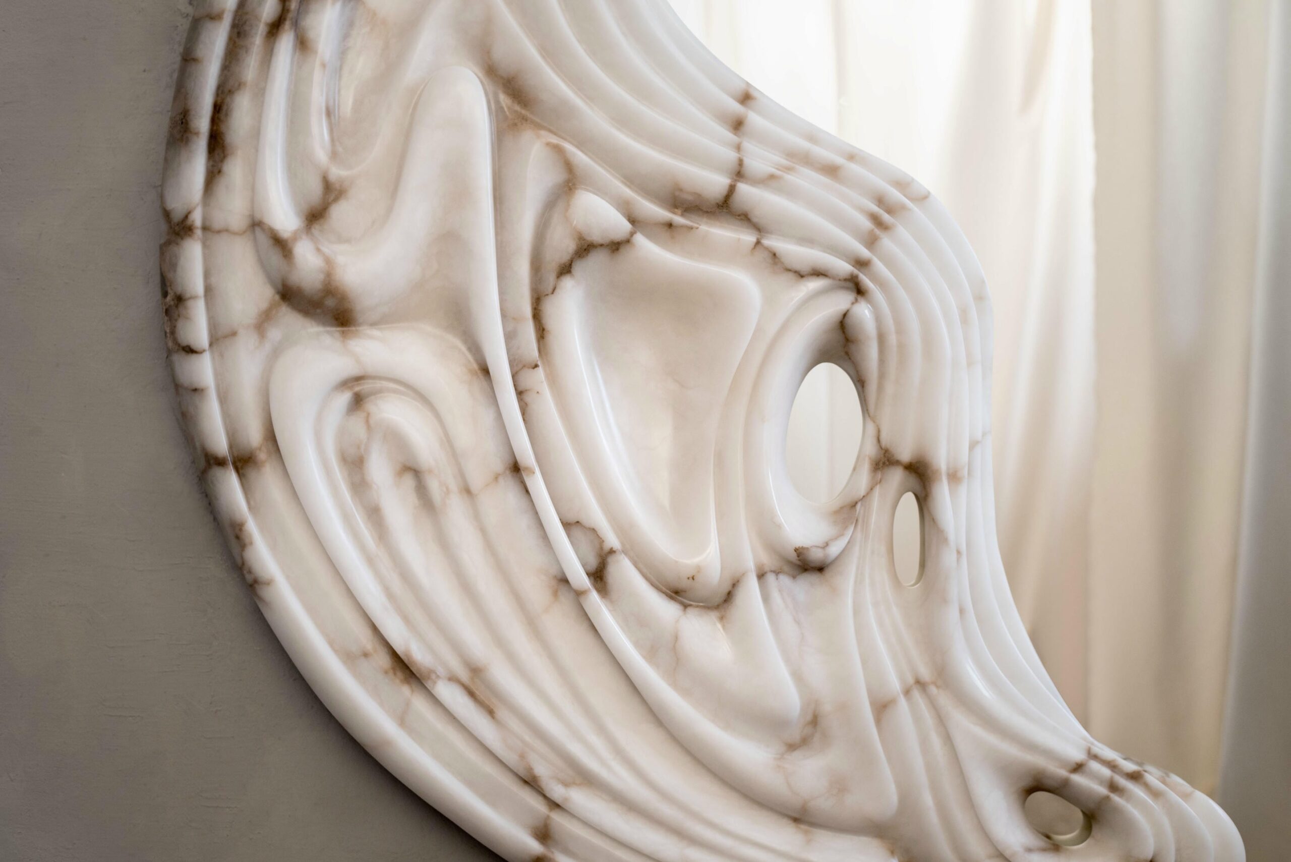 Fossil Moon Large Wall Mirror in Alabaster & Glass Mirror by Amarist Studio 10