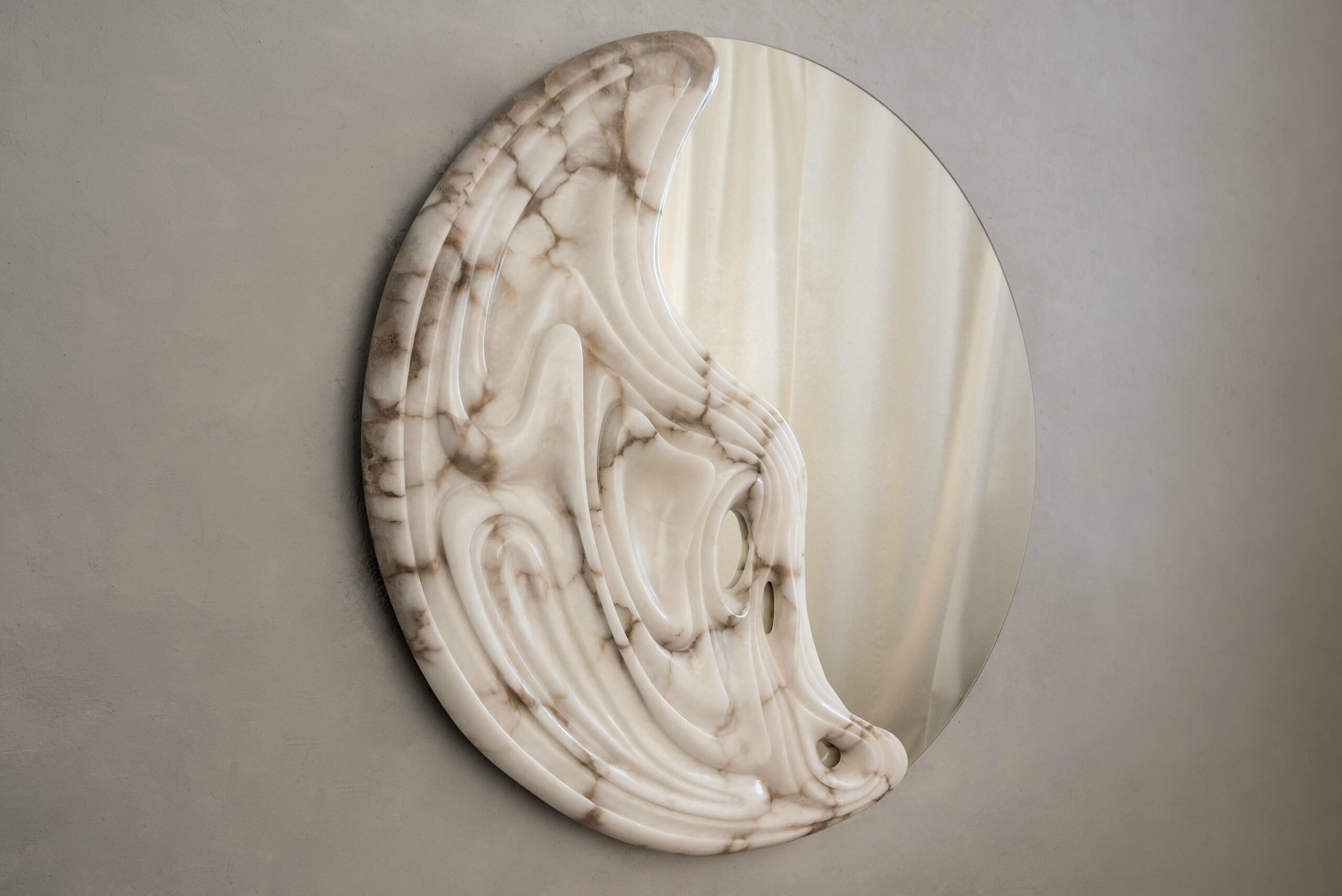 Fossil Moon Large Wall Mirror in Alabaster & Glass Mirror by Amarist Studio 2