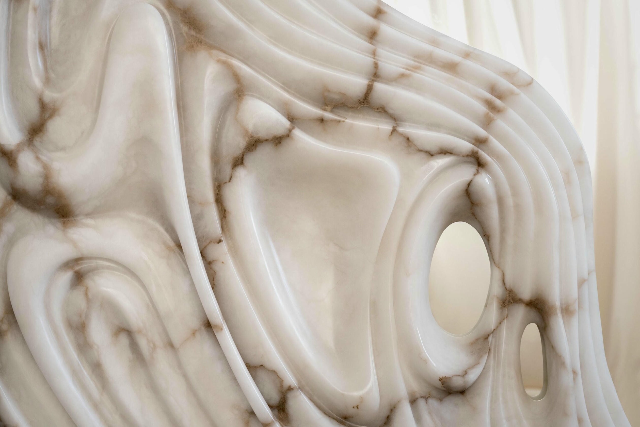 Fossil Moon Large Wall Mirror in Alabaster & Glass Mirror by Amarist Studio 5