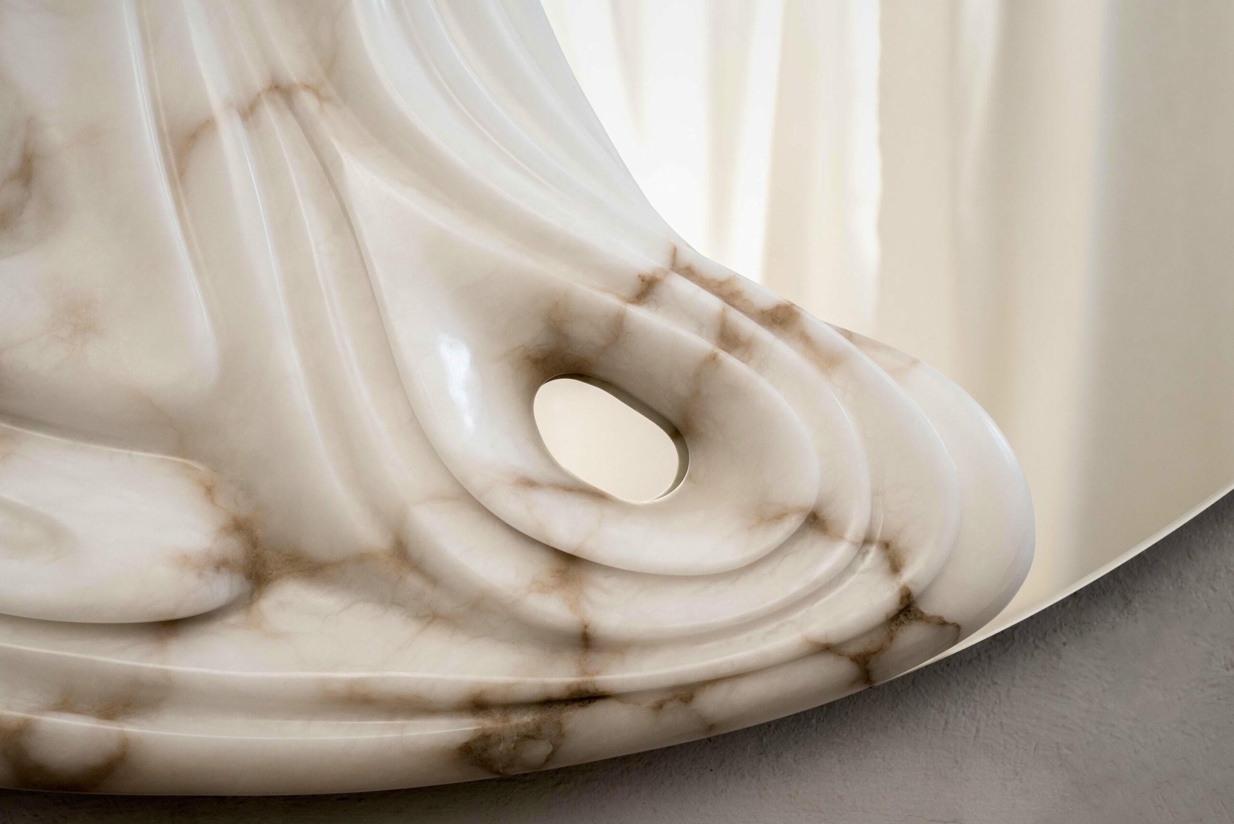 Fossil Moon Large Wall Mirror in Alabaster & Glass Mirror by Amarist Studio 6