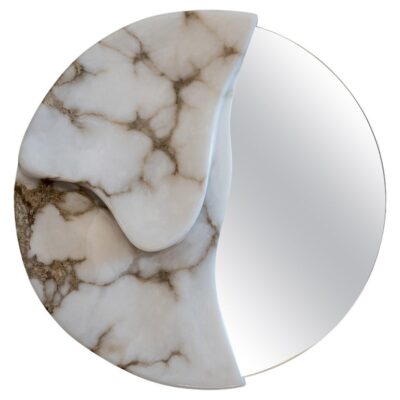 Fossil Moon Wall Mirror I in Alabaster & Glass Mirror by Amarist Studio