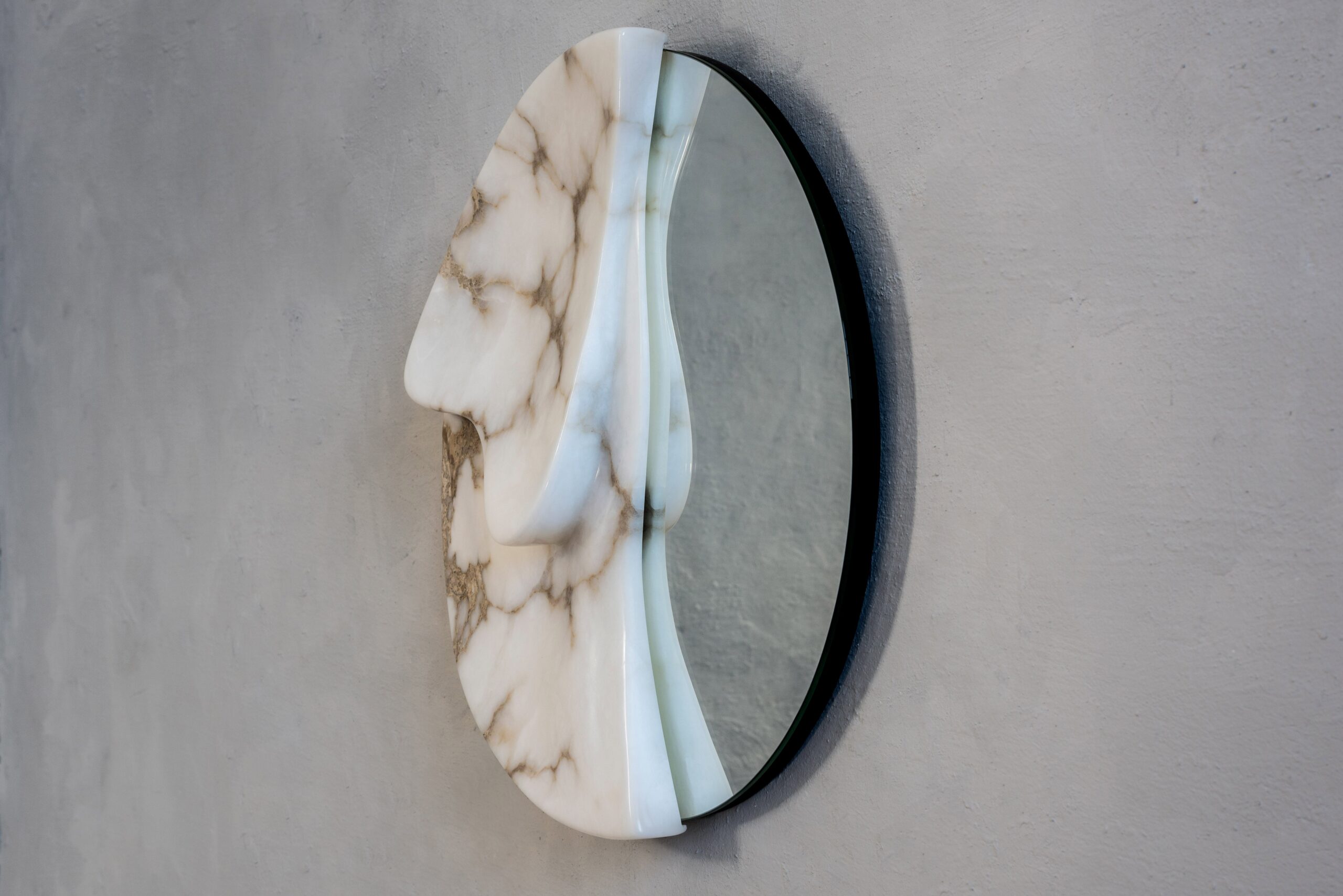 Fossil Moon Wall Mirror I in Alabaster & Glass Mirror by Amarist Studio 10