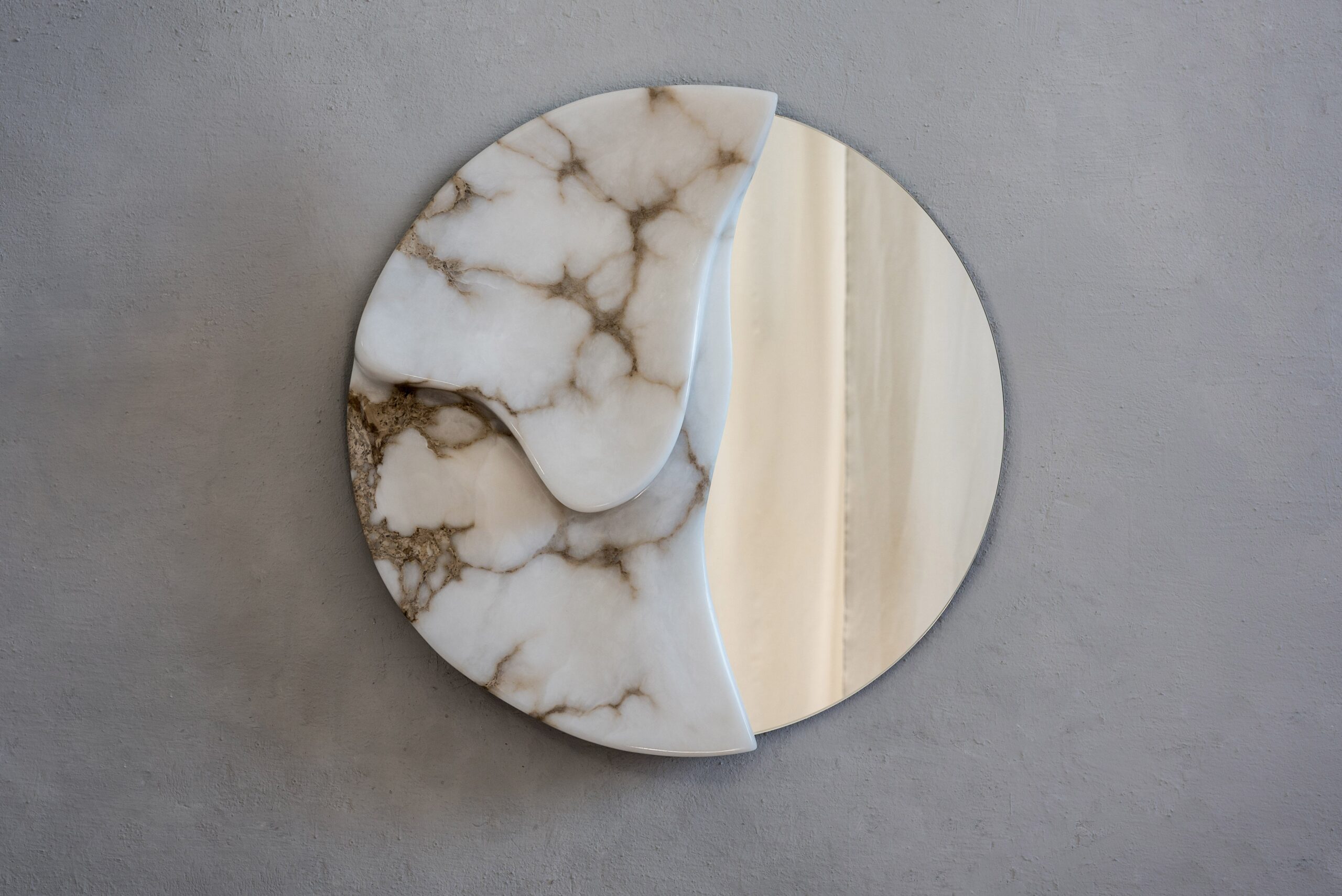 Fossil Moon Wall Mirror I in Alabaster & Glass Mirror by Amarist Studio 2