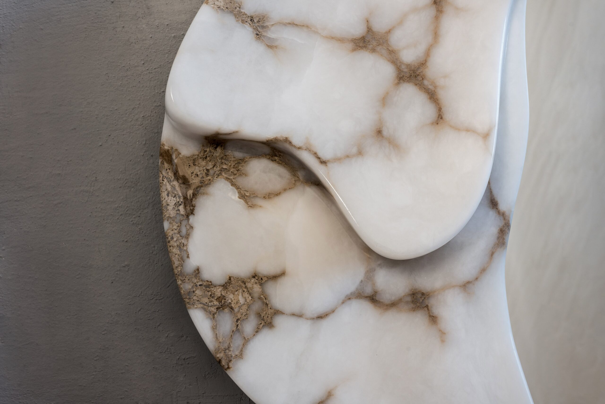 Fossil Moon Wall Mirror I in Alabaster & Glass Mirror by Amarist Studio 3