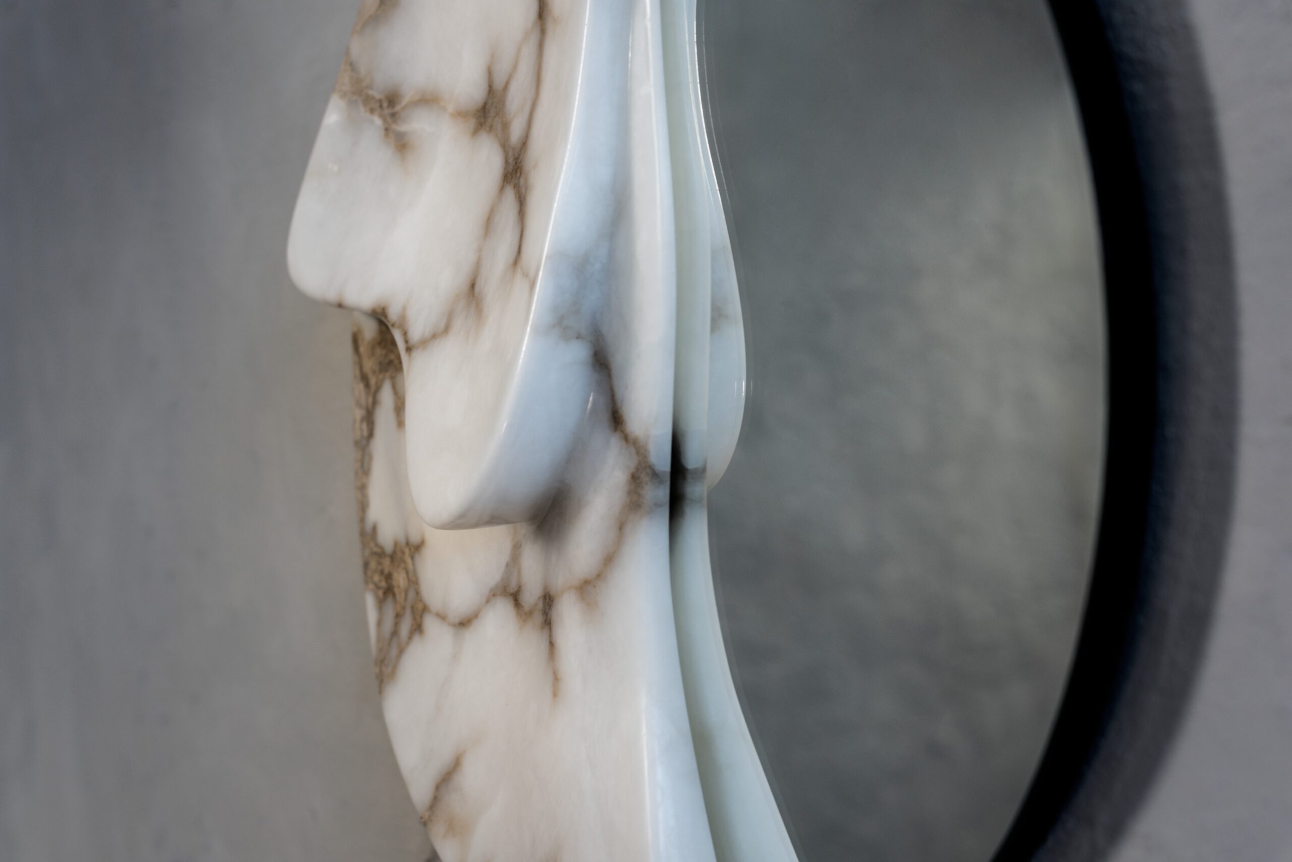 Fossil Moon Wall Mirror I in Alabaster & Glass Mirror by Amarist Studio 8