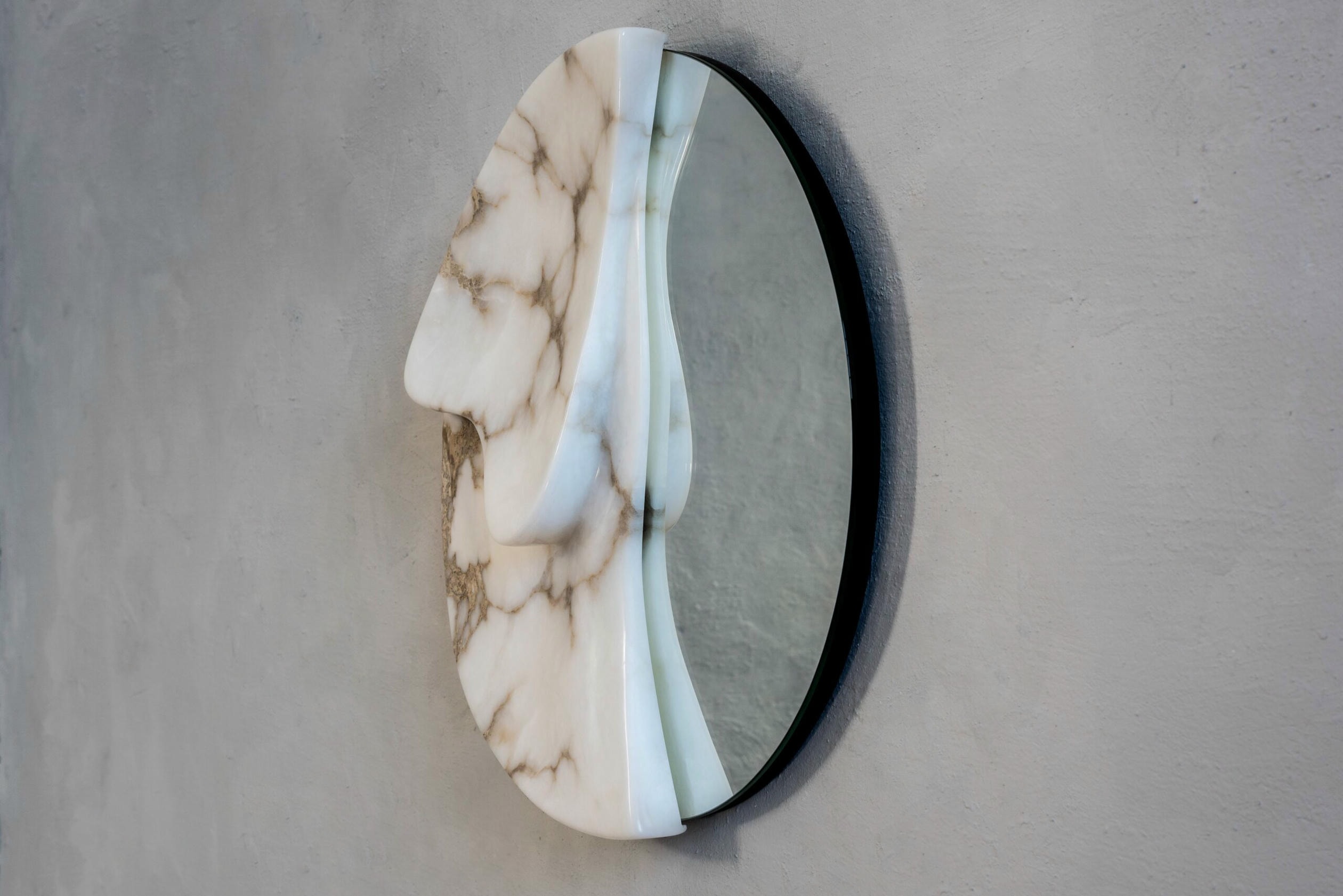 Fossil Moon Wall Mirror I in Alabaster & Glass Mirror by Amarist Studio 10