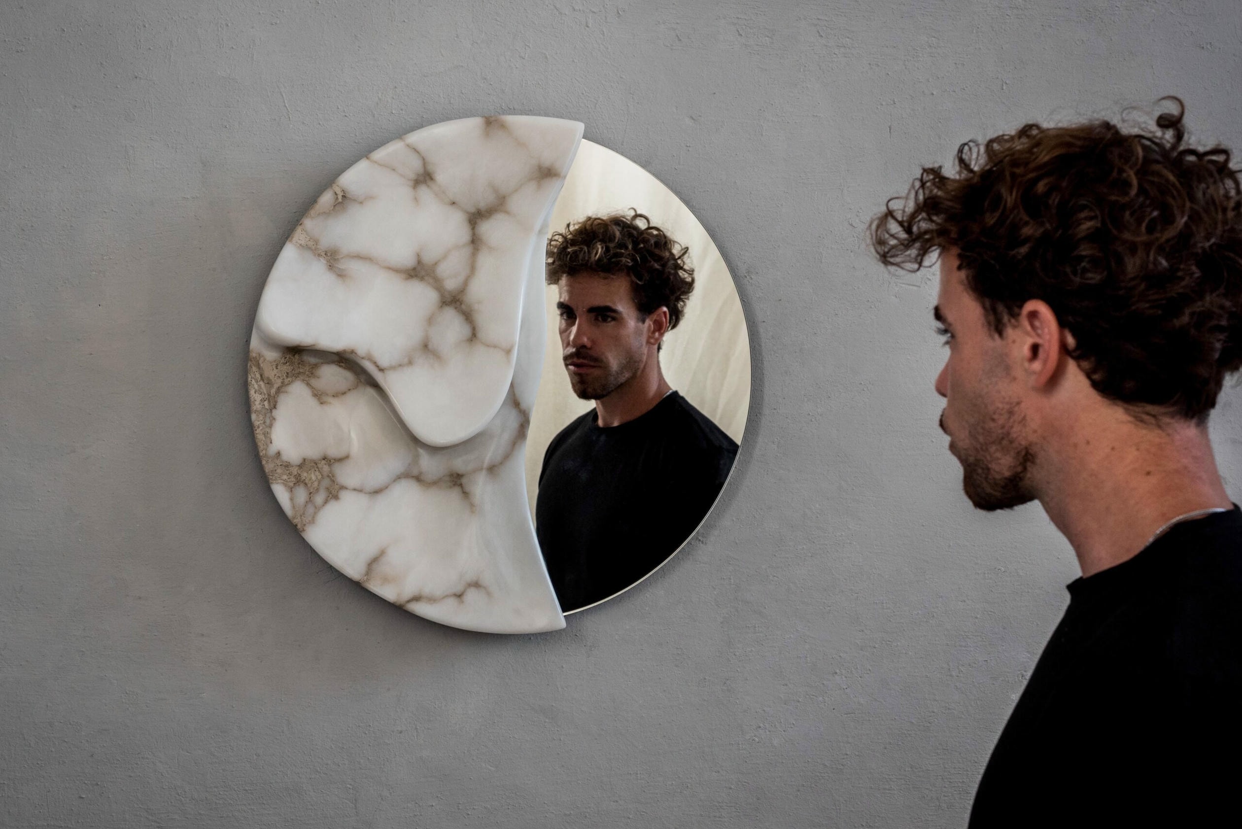 Fossil Moon Wall Mirror I in Alabaster & Glass Mirror by Amarist Studio 11
