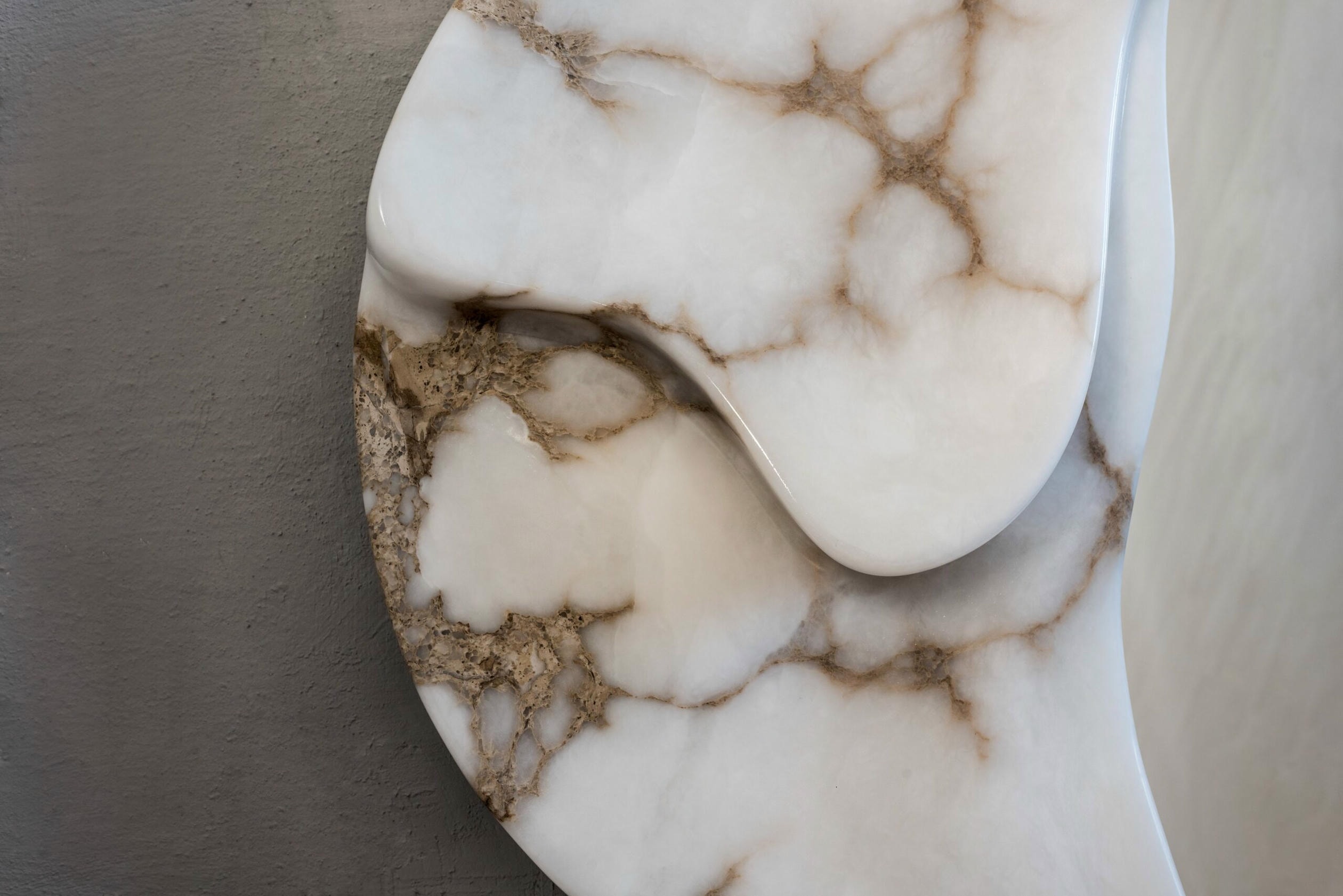 Fossil Moon Wall Mirror I in Alabaster & Glass Mirror by Amarist Studio 3