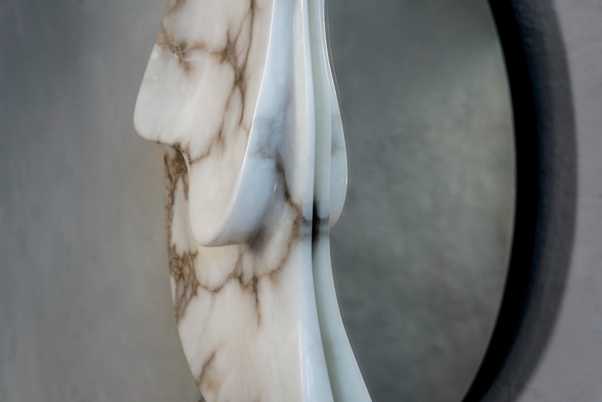 Fossil Moon Wall Mirror I in Alabaster & Glass Mirror by Amarist Studio 8