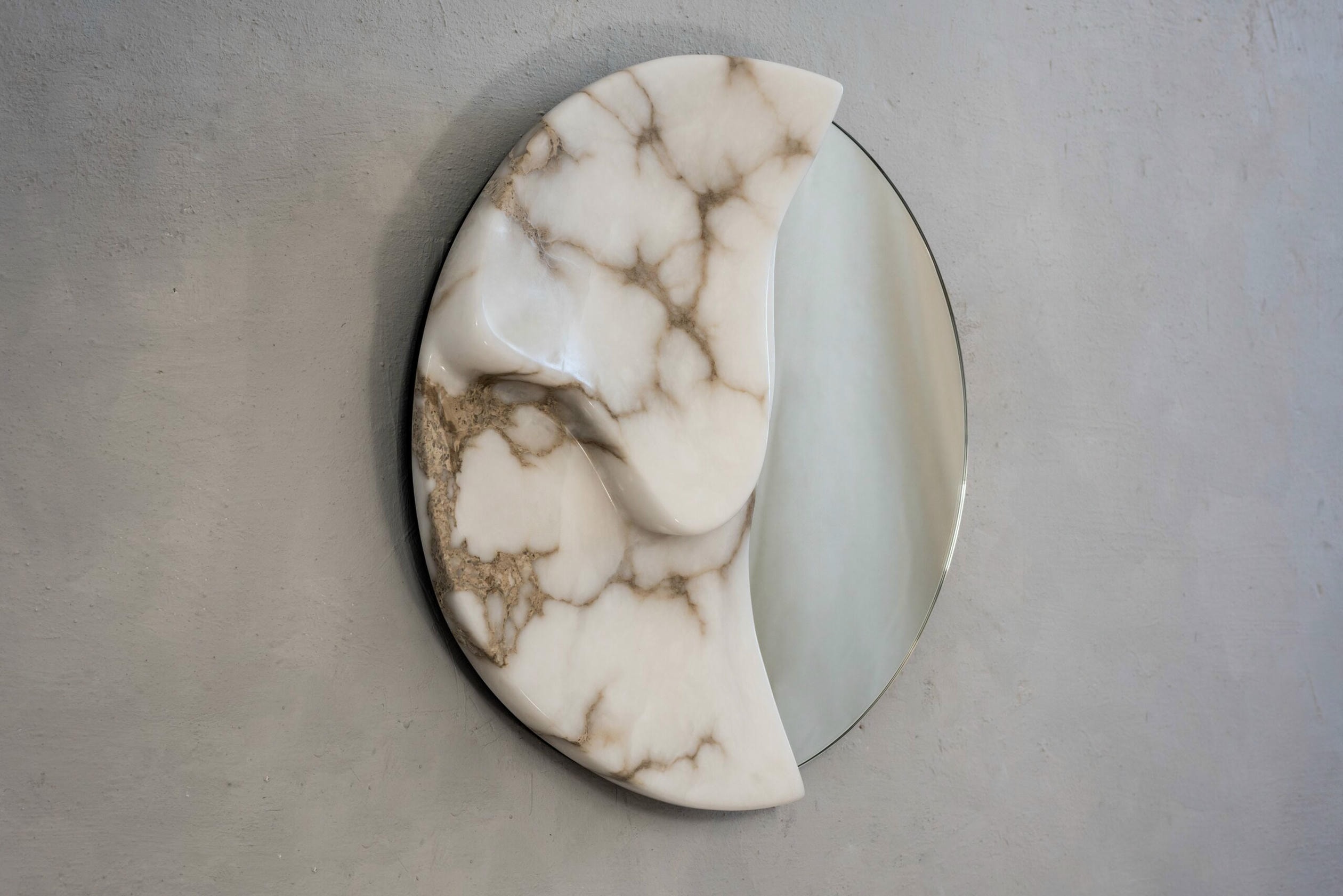Fossil Moon Wall Mirror I in Alabaster & Glass Mirror by Amarist Studio 9