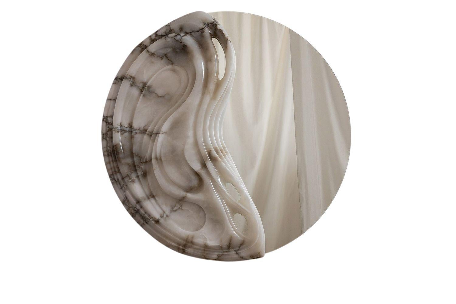 Fossil Moon Wall Mirror X in Alabaster Glass Mirror by Amarist Studio 1