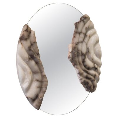Fossil Moon XXV Wall Mirror in Alabaster & Rose Glass Mirror by Amarist Studio