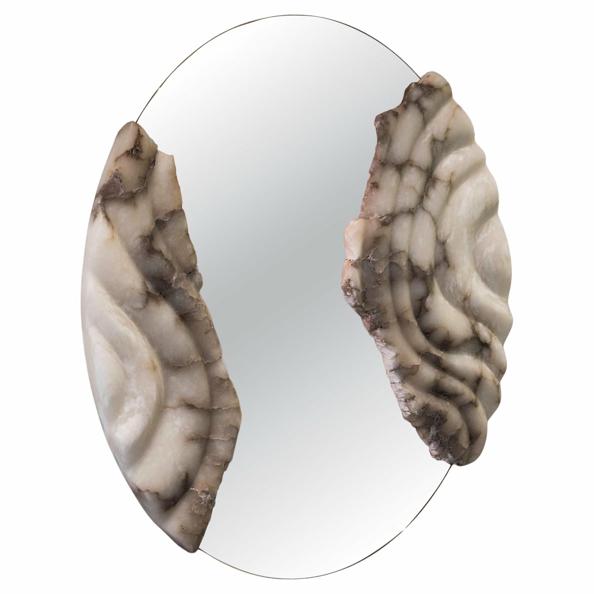 Fossil Moon XXV Wall Mirror in Alabaster & Rose Glass Mirror by Amarist Studio 1