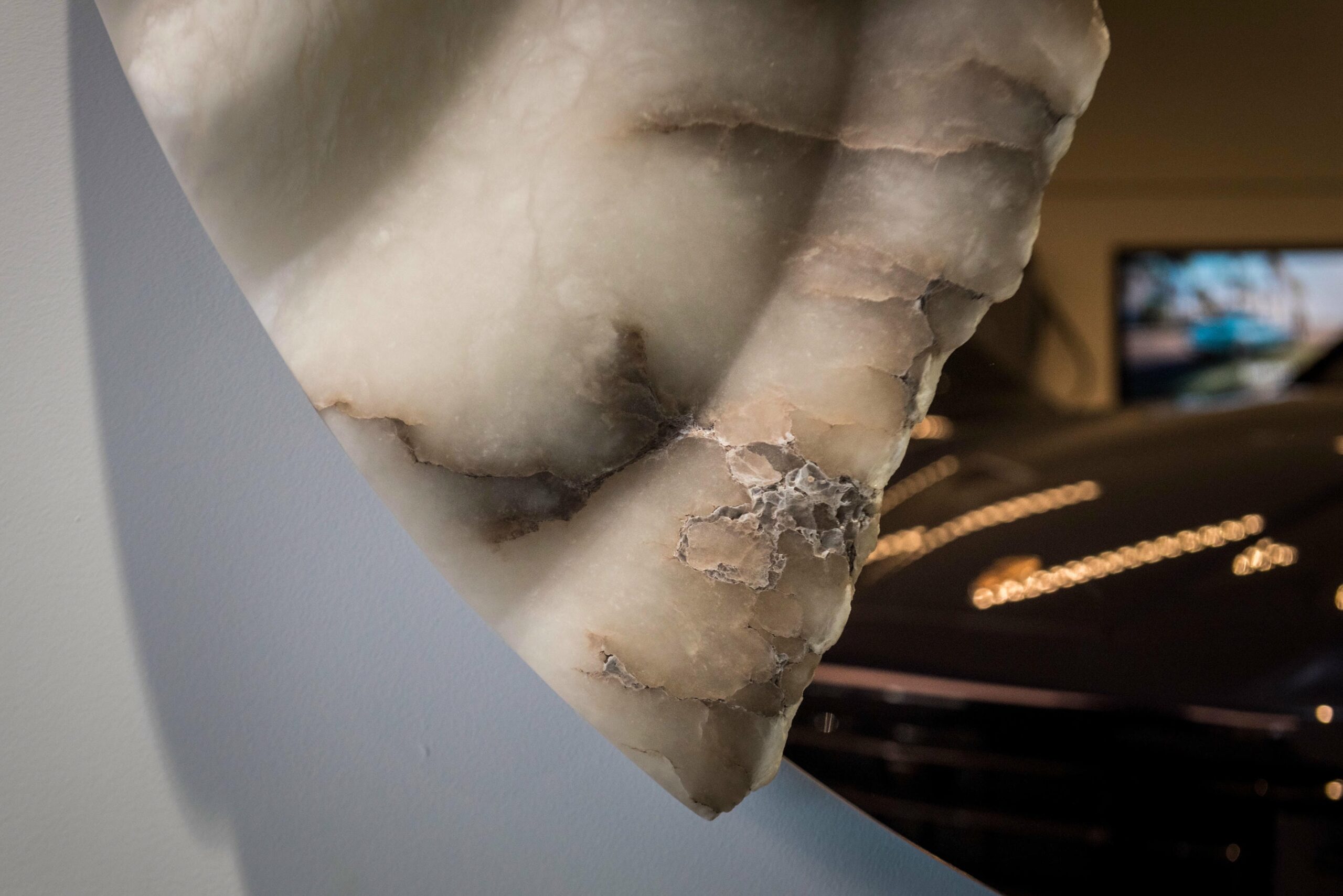 Fossil Moon XXV Wall Mirror in Alabaster & Rose Glass Mirror by Amarist Studio 10