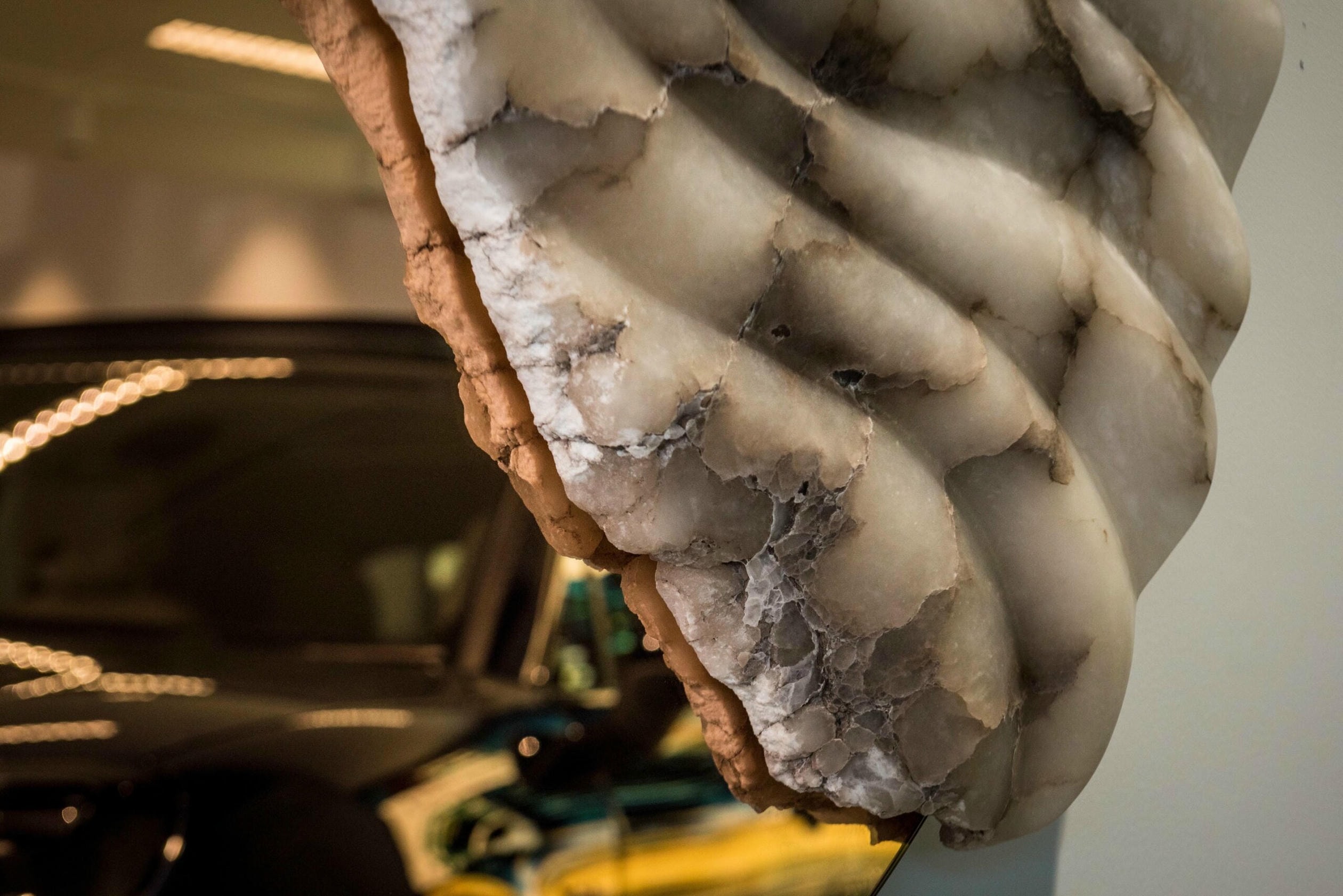 Fossil Moon XXV Wall Mirror in Alabaster & Rose Glass Mirror by Amarist Studio 11