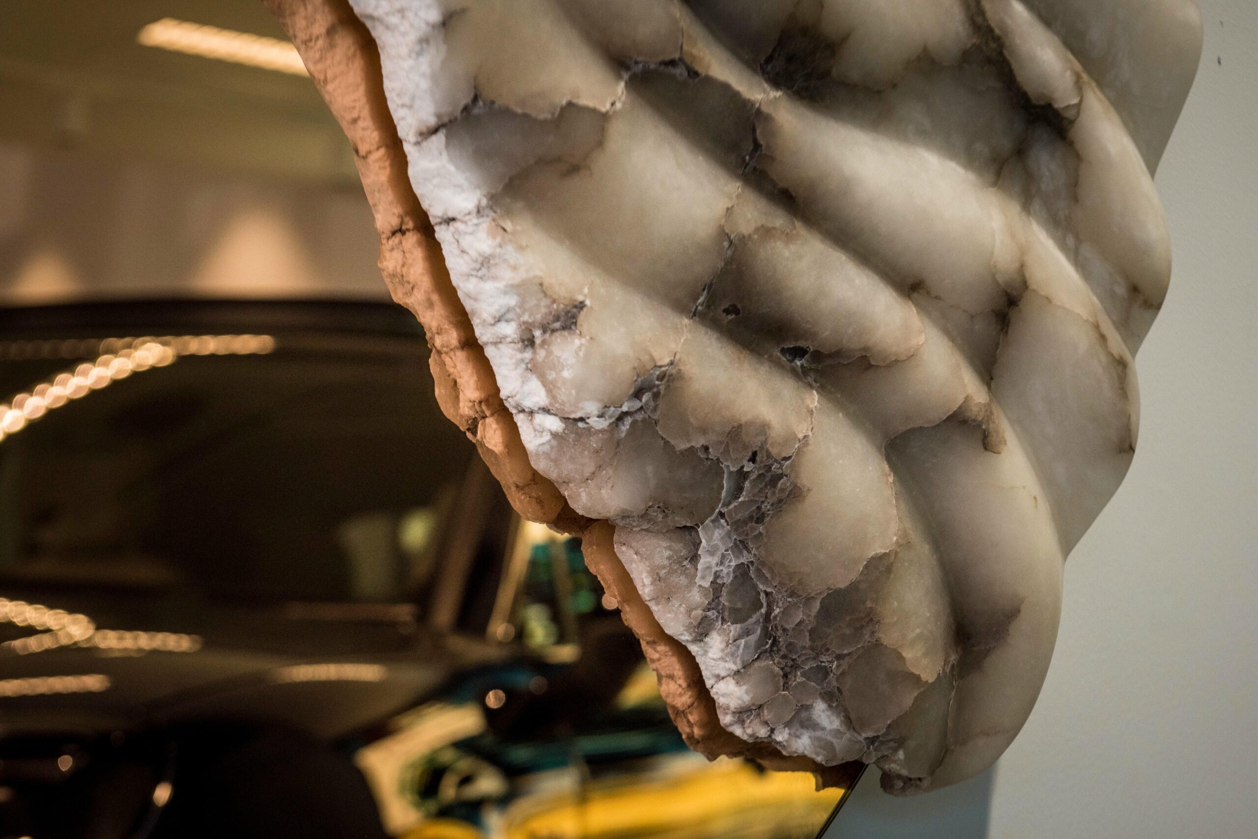 Fossil Moon XXV Wall Mirror in Alabaster & Rose Glass Mirror by Amarist Studio 11