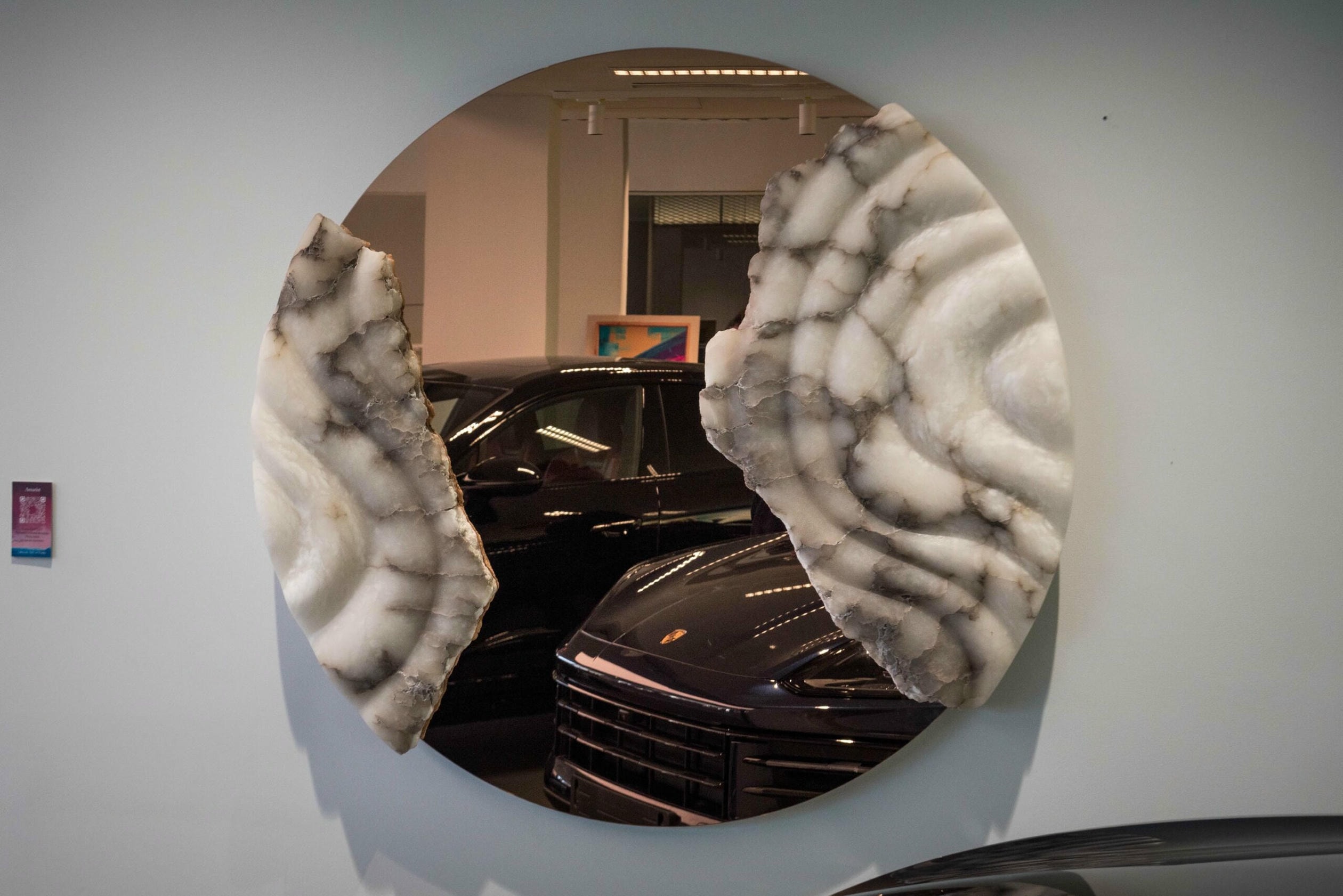 Fossil Moon XXV Wall Mirror in Alabaster & Rose Glass Mirror by Amarist Studio 12