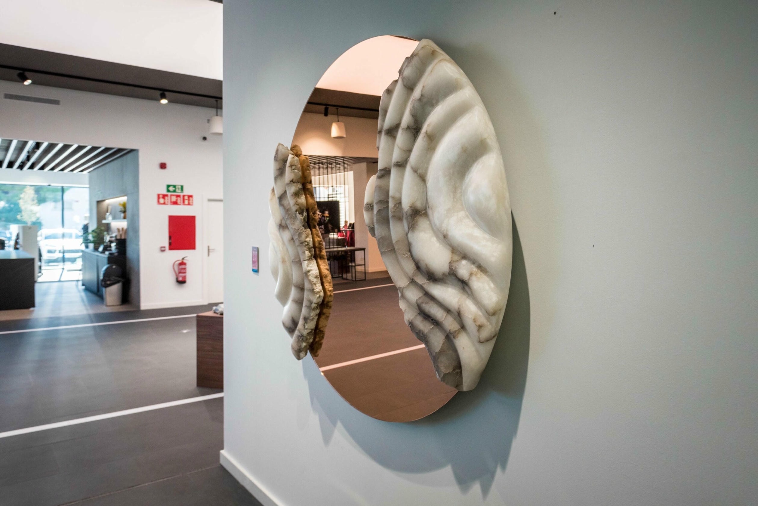 Fossil Moon XXV Wall Mirror in Alabaster & Rose Glass Mirror by Amarist Studio 14