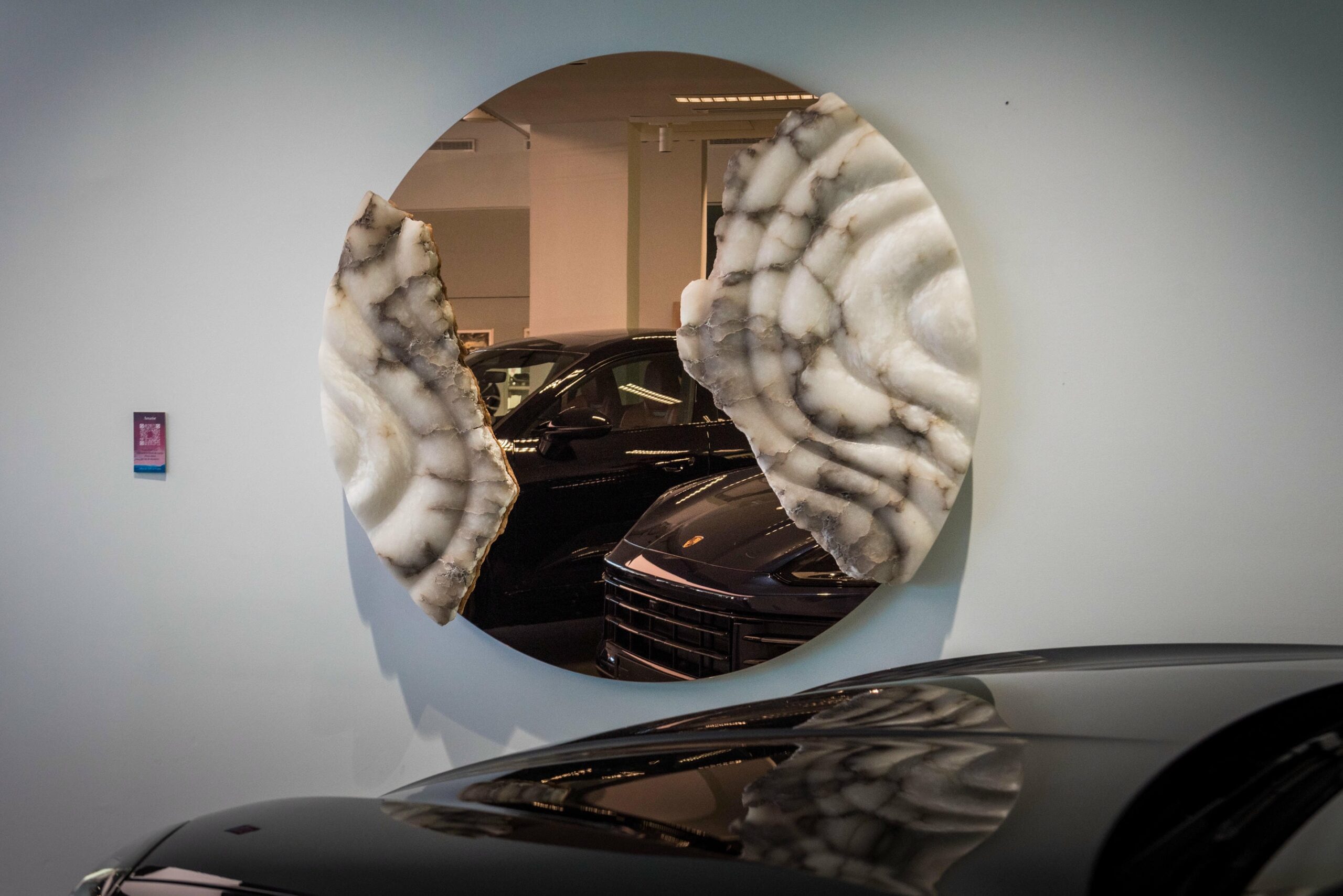 Fossil Moon XXV Wall Mirror in Alabaster & Rose Glass Mirror by Amarist Studio 16