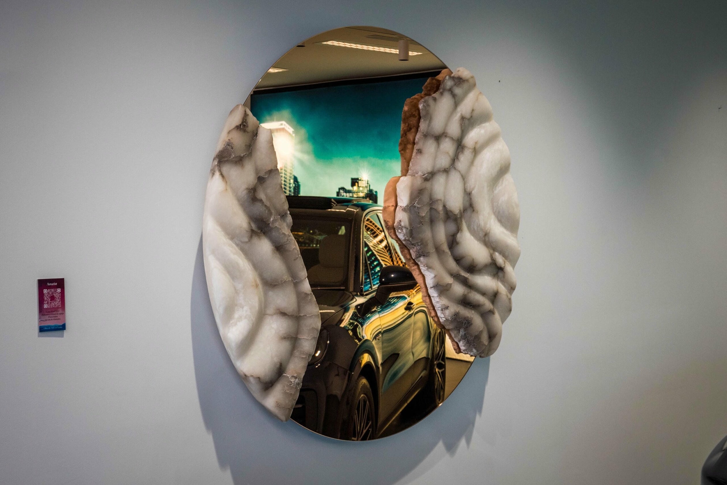Fossil Moon XXV Wall Mirror in Alabaster & Rose Glass Mirror by Amarist Studio 2