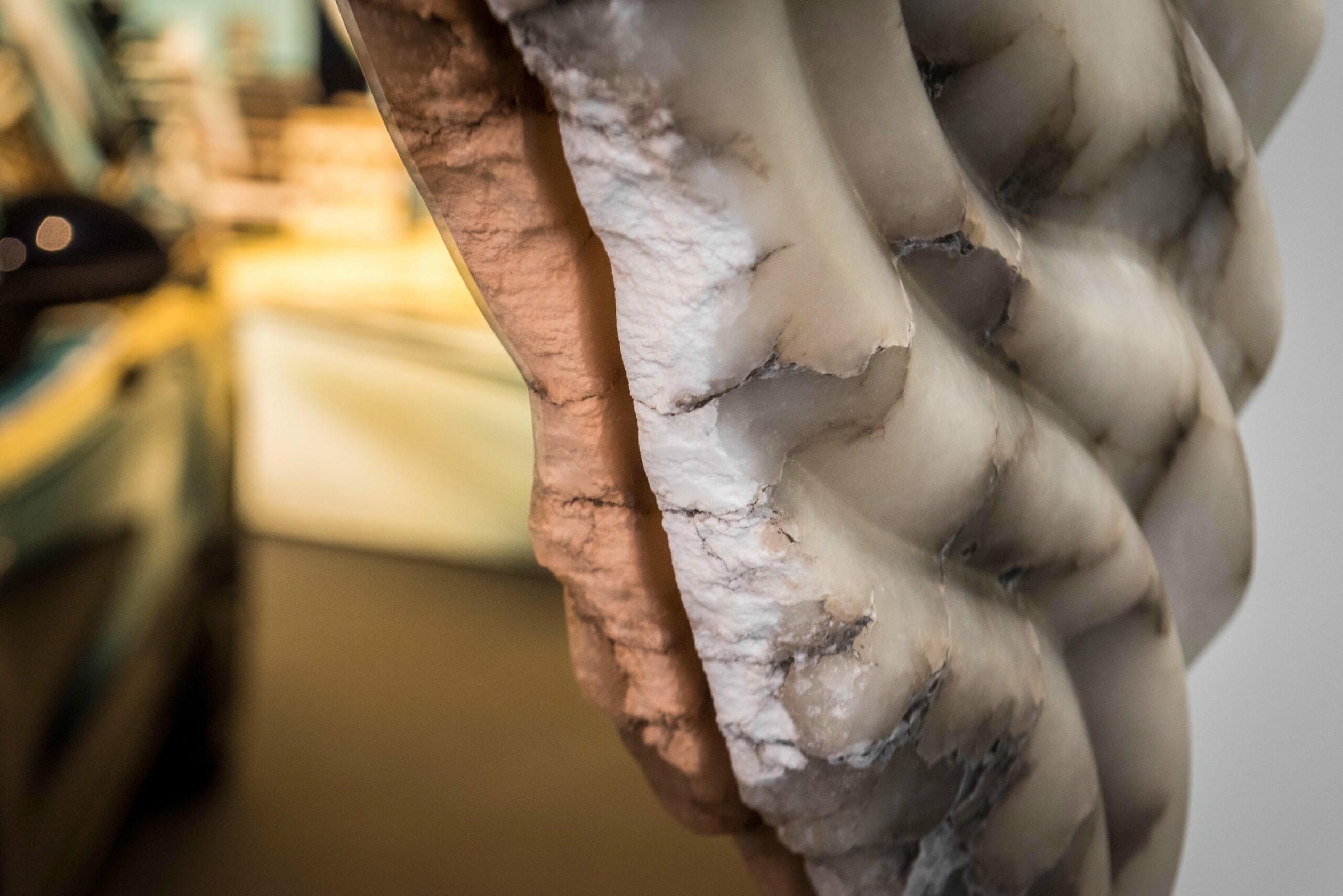 Fossil Moon XXV Wall Mirror in Alabaster & Rose Glass Mirror by Amarist Studio 5
