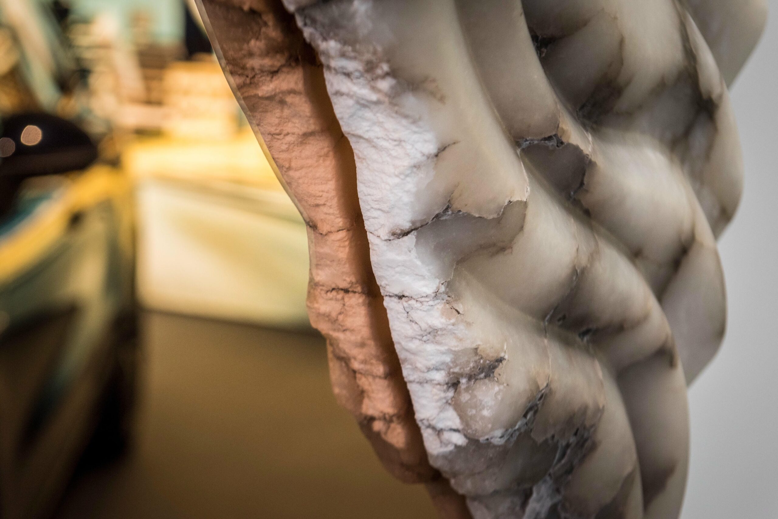 Fossil Moon XXV Wall Mirror in Alabaster & Rose Glass Mirror by Amarist Studio 5
