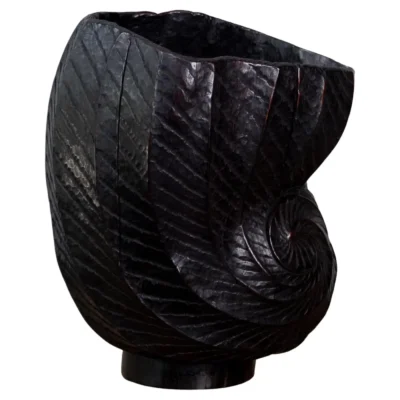 Keong Teak Wood Patina Black Vase by Mary Verspoor