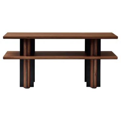 Reed Library Table in Classic Walnut & Black Oxidized Steel by Veermakers