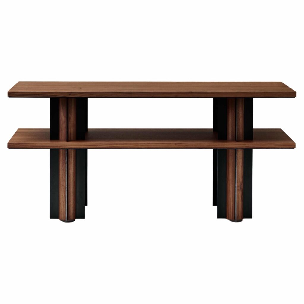 Reed Library Table in Classic Walnut & Black Oxidized Steel by Veermakers 1