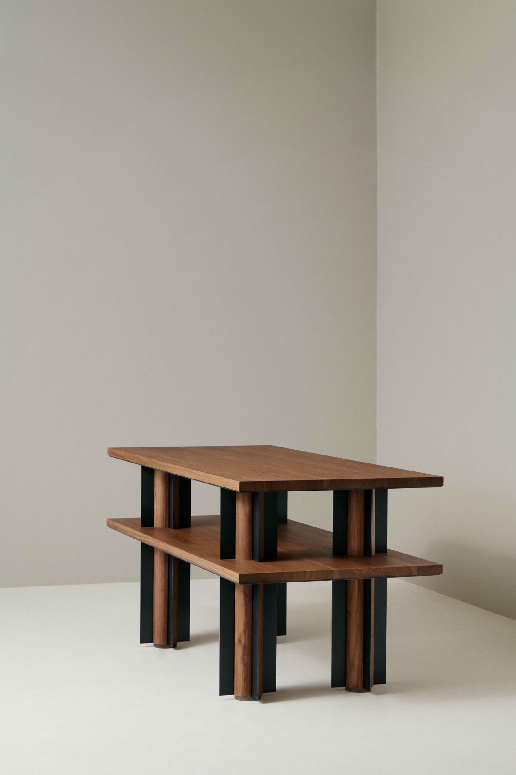 Reed Library Table in Classic Walnut & Black Oxidized Steel by Veermakers 3