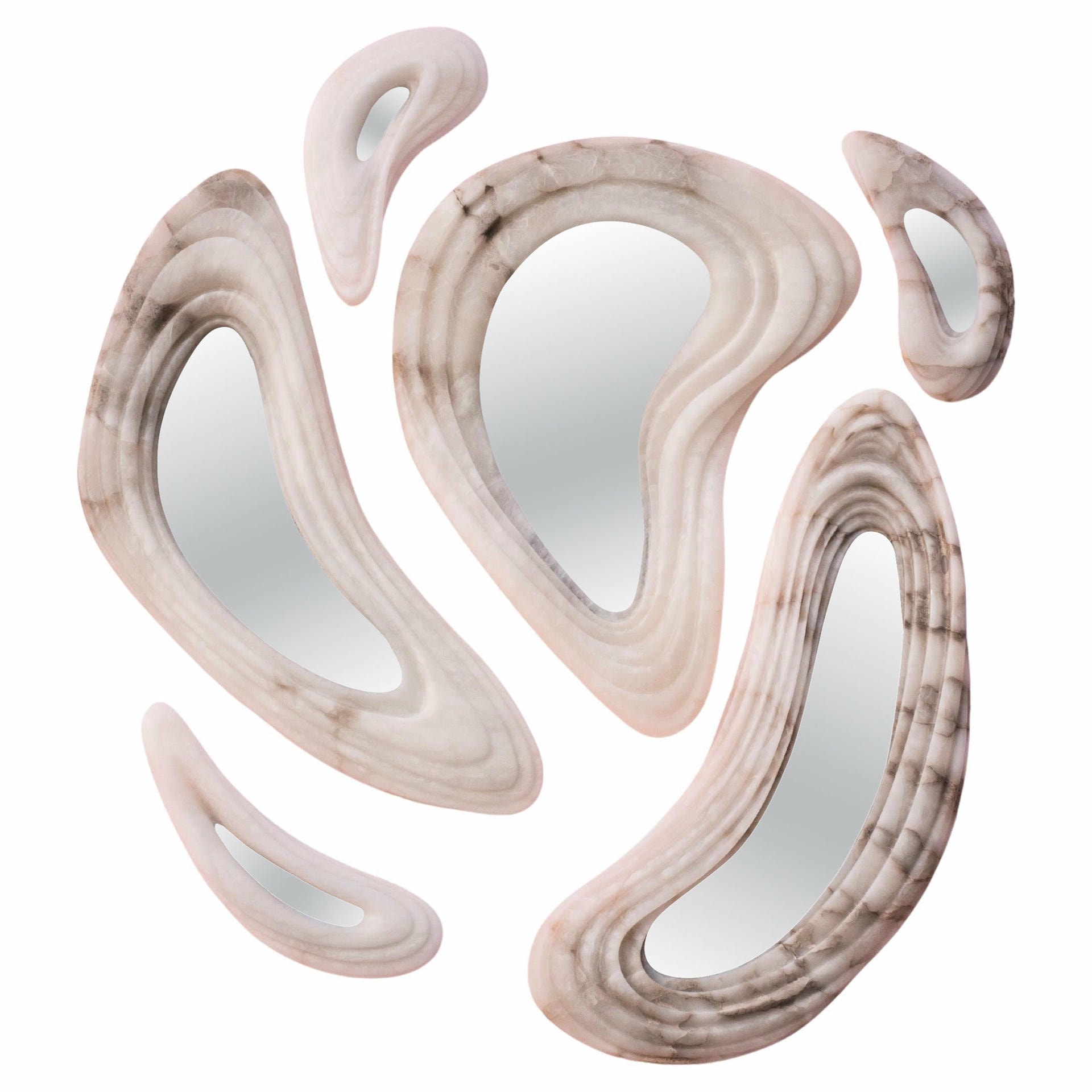 Set Of 6 Aqua Fossil Wall Mirrors in Alabaster & Glass Mirror by Amarist Studio 1