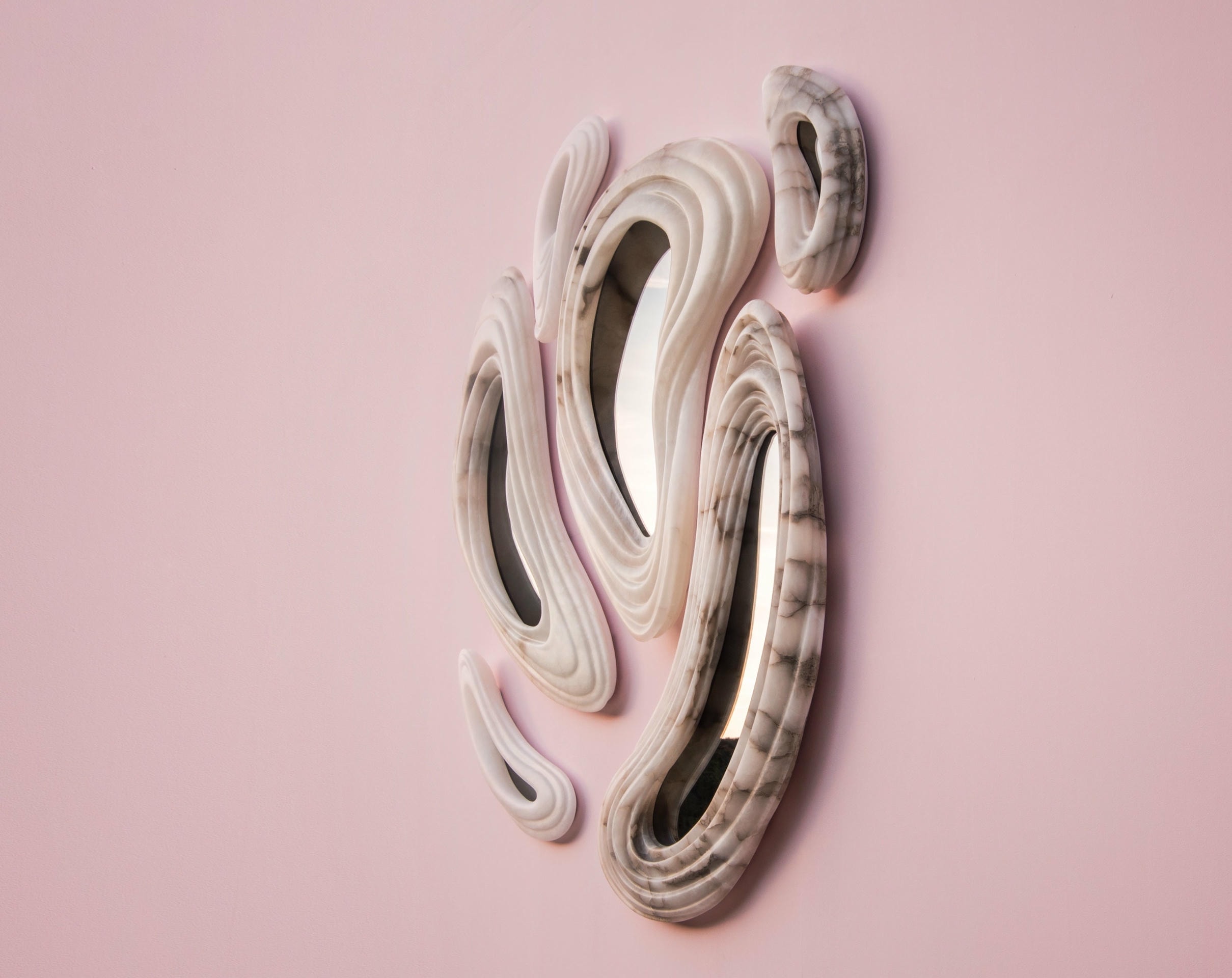 Set Of 6 Aqua Fossil Wall Mirrors in Alabaster & Glass Mirror by Amarist Studio 14