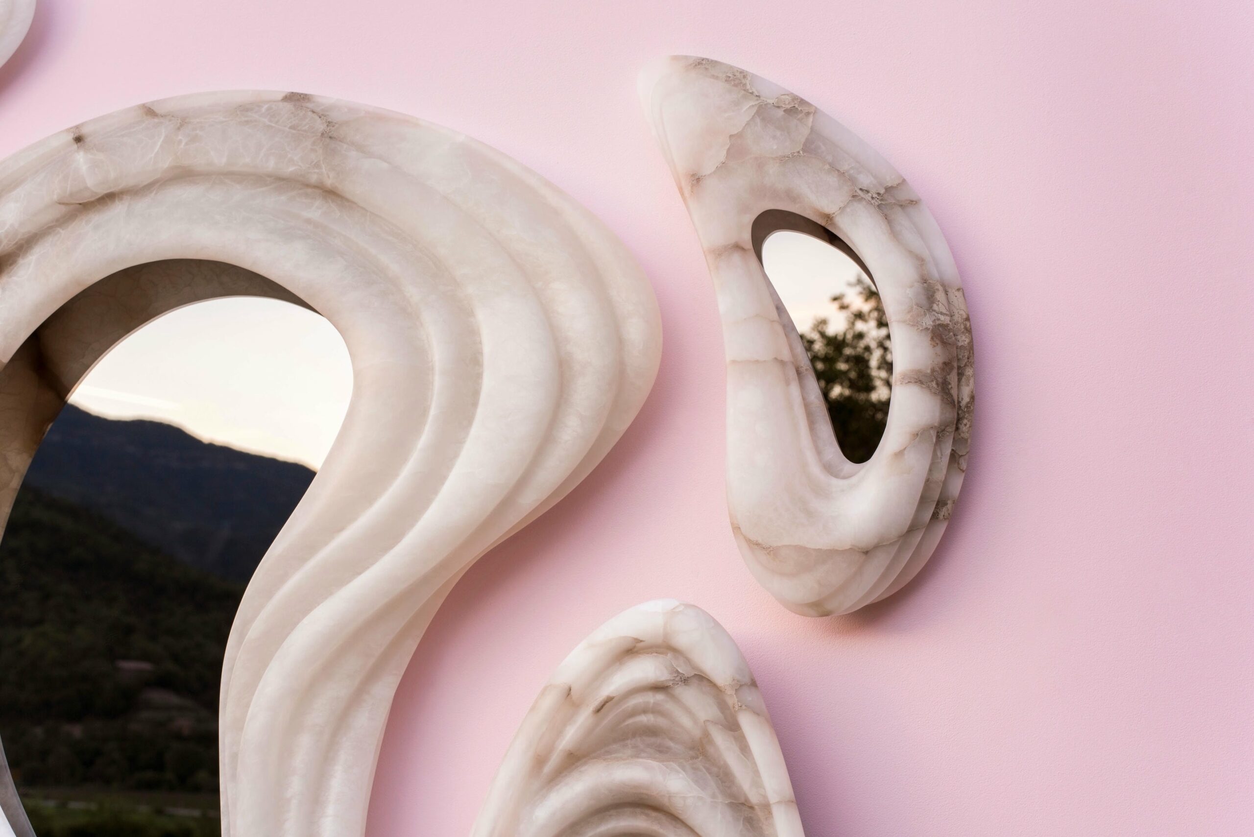 Set Of 6 Aqua Fossil Wall Mirrors in Alabaster & Glass Mirror by Amarist Studio 3