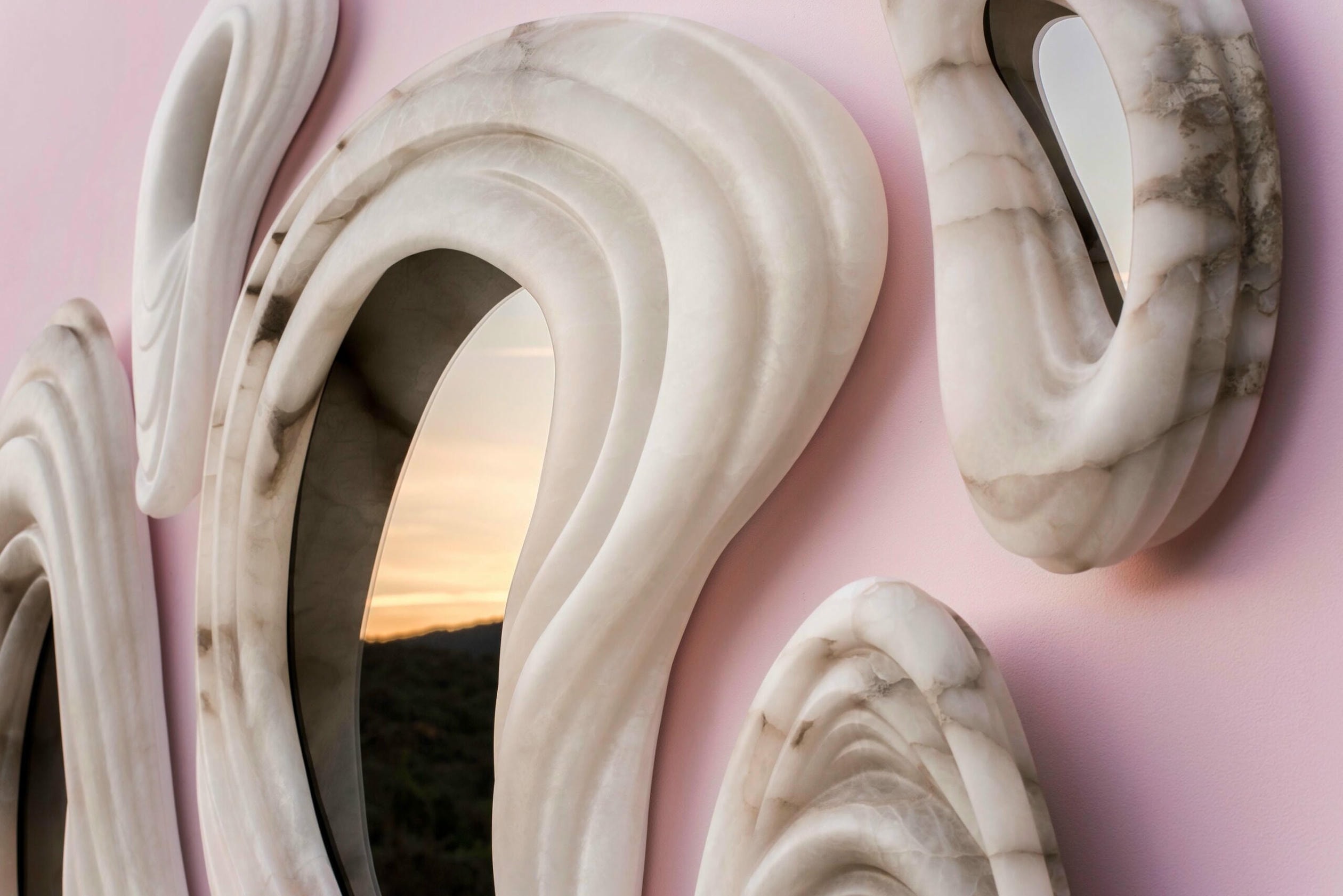 Set Of 6 Aqua Fossil Wall Mirrors in Alabaster & Glass Mirror by Amarist Studio 4