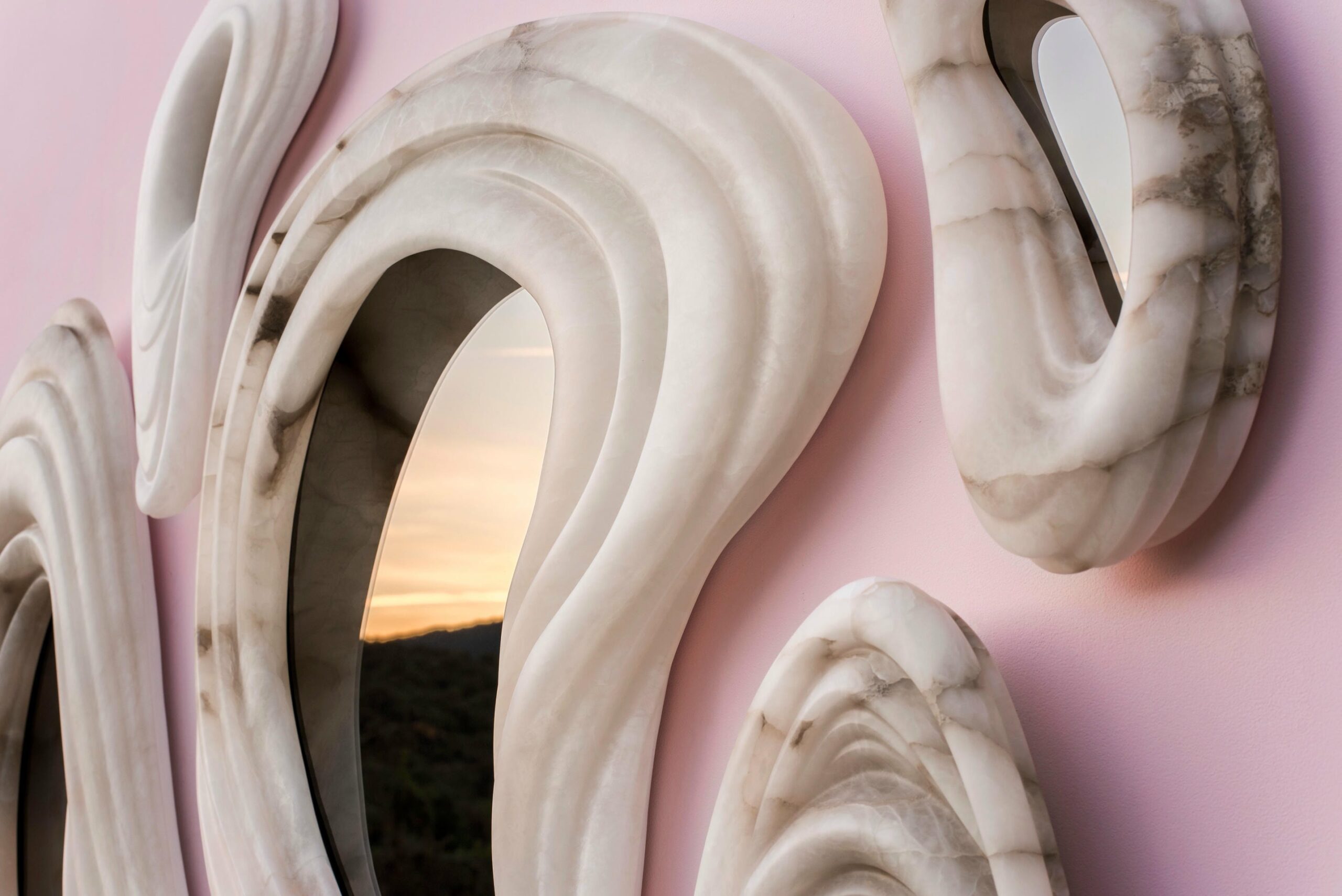 Set Of 6 Aqua Fossil Wall Mirrors in Alabaster & Glass Mirror by Amarist Studio 4