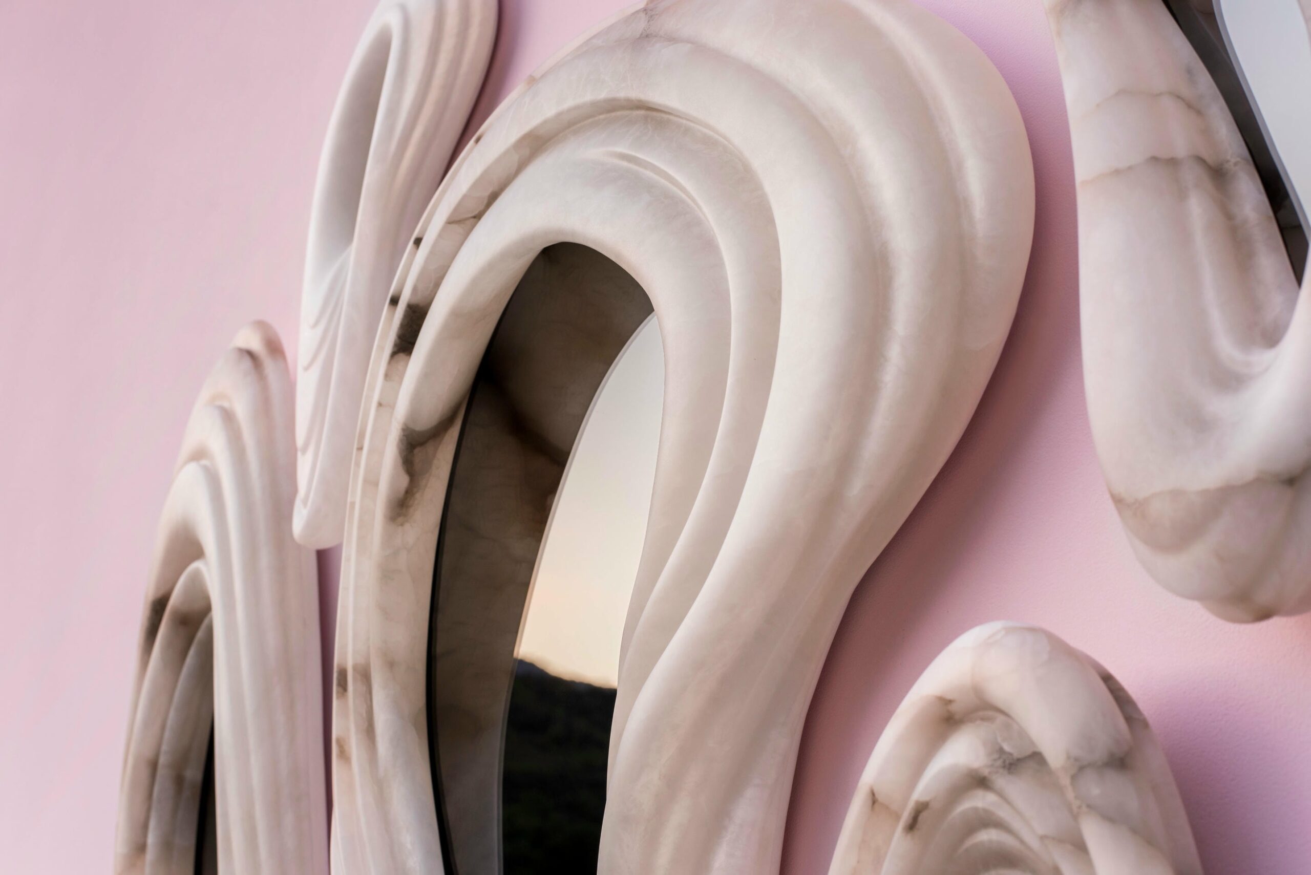 Set Of 6 Aqua Fossil Wall Mirrors in Alabaster & Glass Mirror by Amarist Studio 6