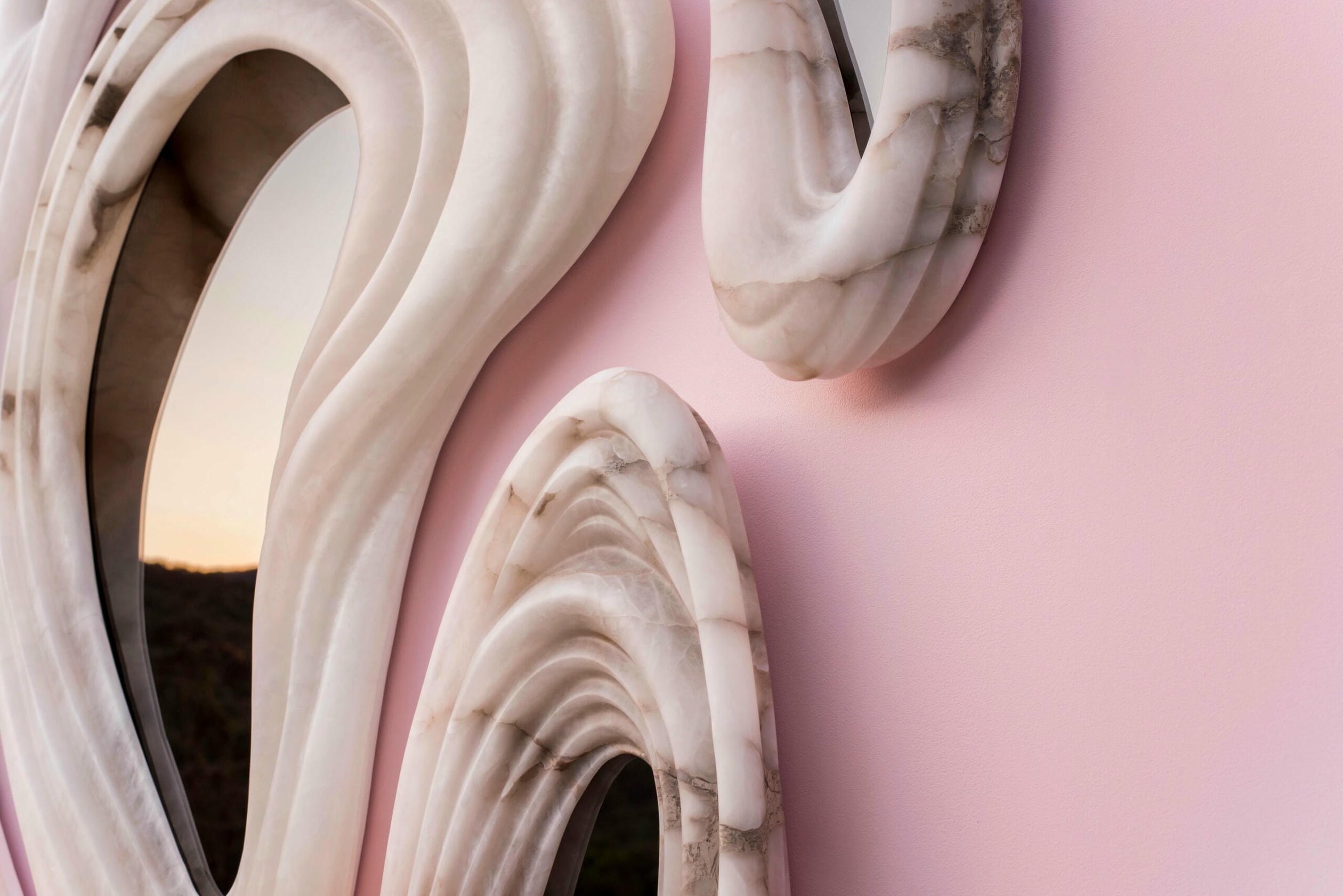 Set Of 6 Aqua Fossil Wall Mirrors in Alabaster & Glass Mirror by Amarist Studio 7