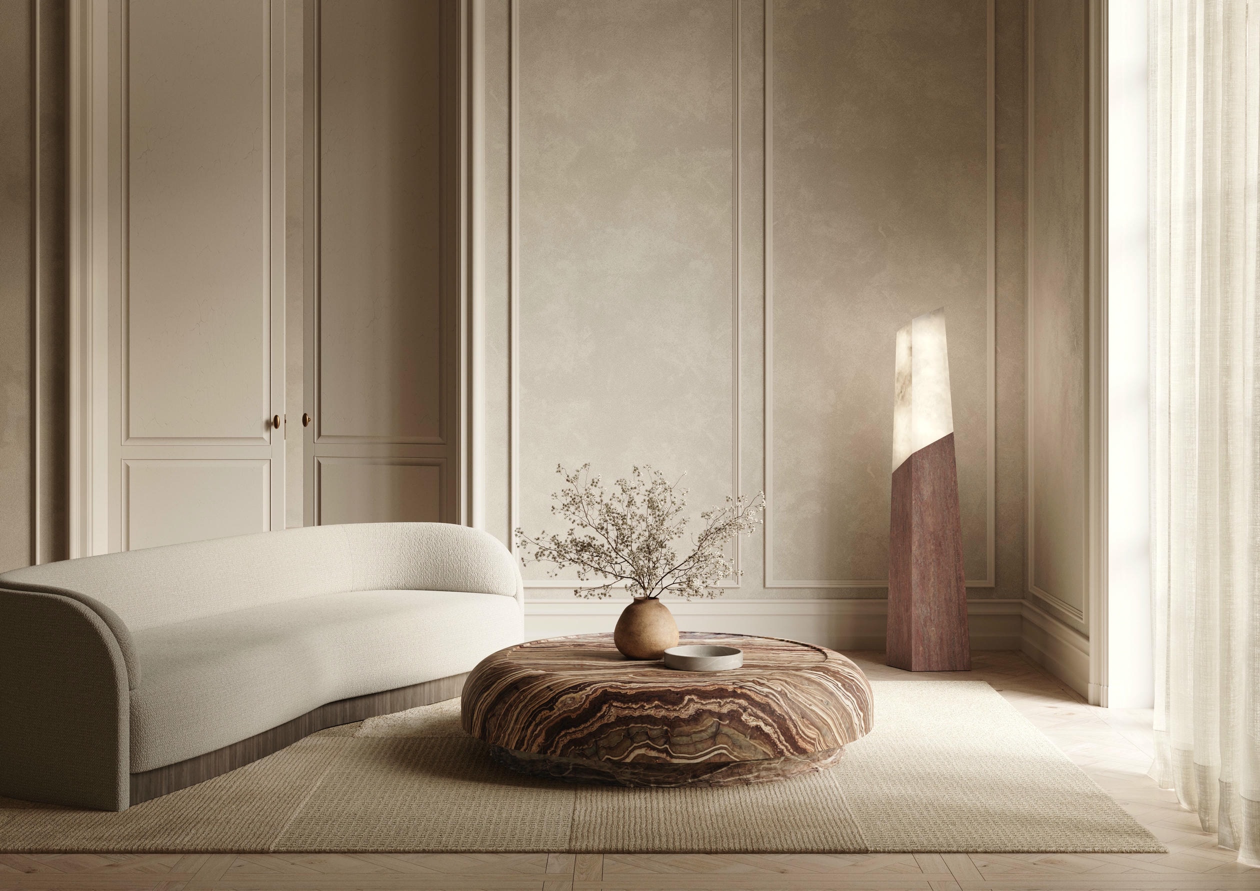 Tecton Floor Lamp in Travertine by Félix Millory for Monitillo 1980 4