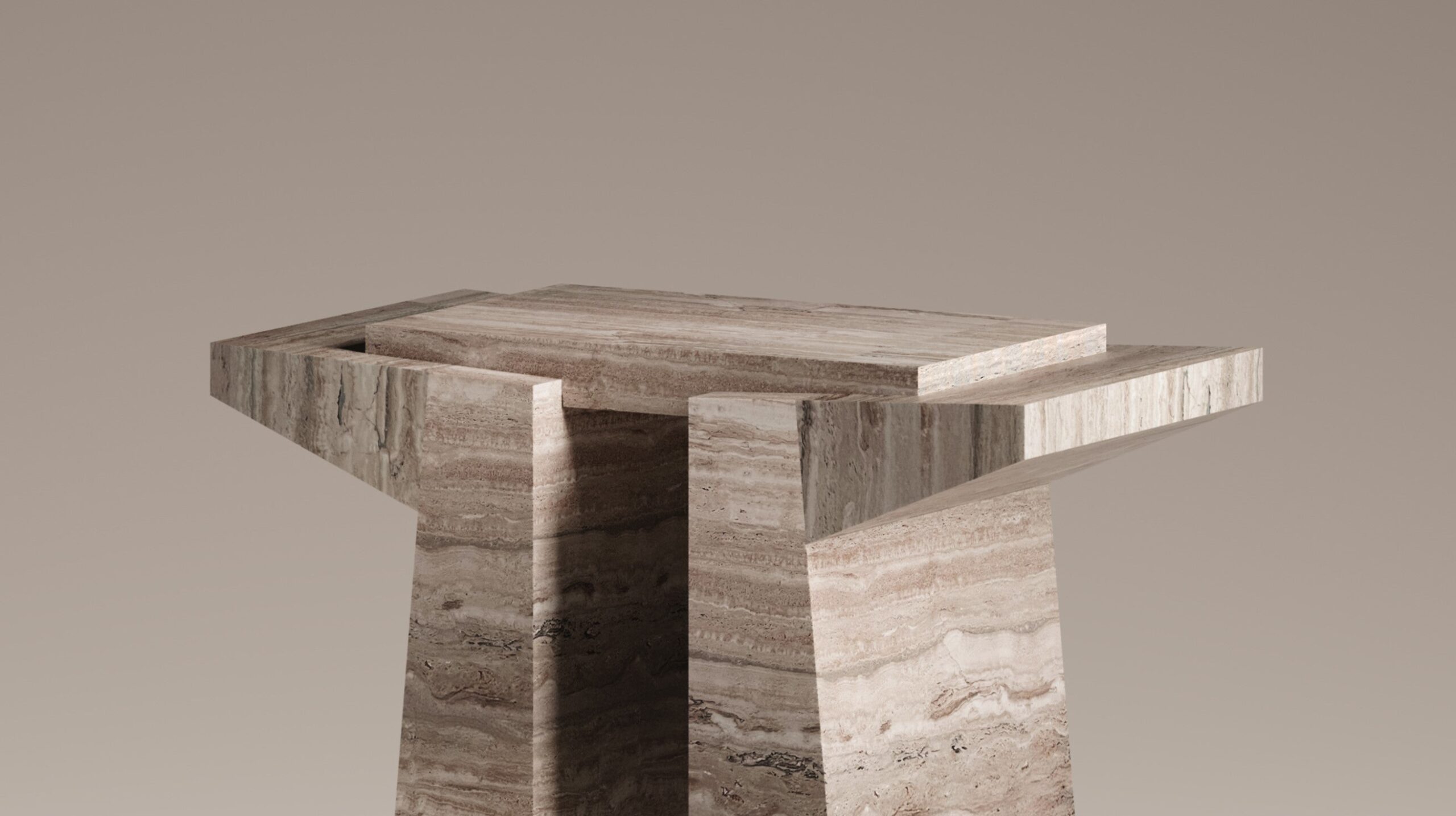Tecton Small Console in Travertine by Félix Millory for Monitillo 1980 4