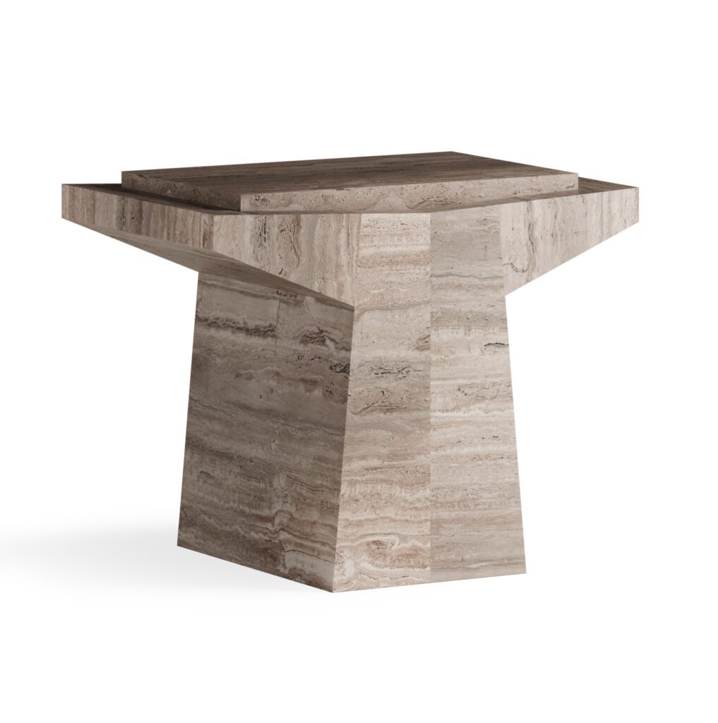 Tecton Stool & Coffee Table in Travertine by Félix Millory for Monitillo 1980 1