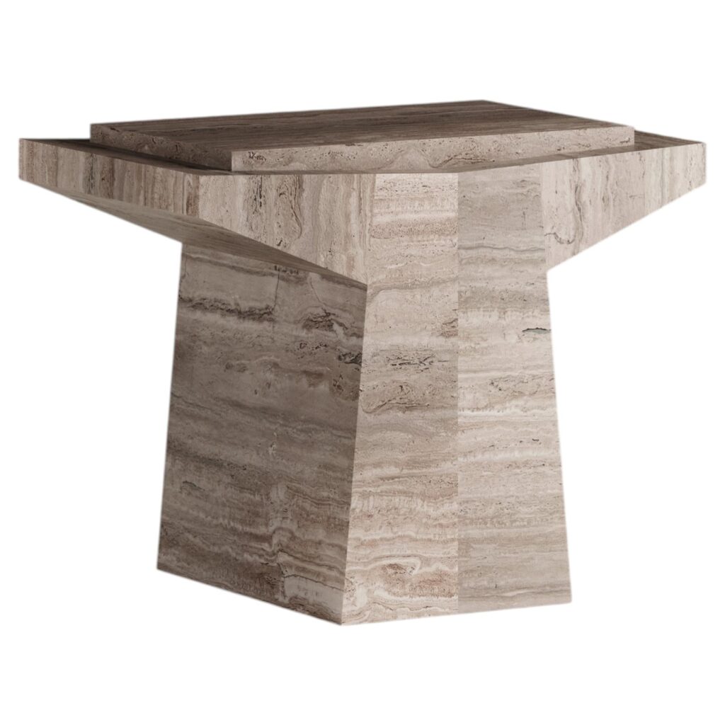 Tecton Stool & Coffee Table in Travertine by Félix Millory for Monitillo 1980 1