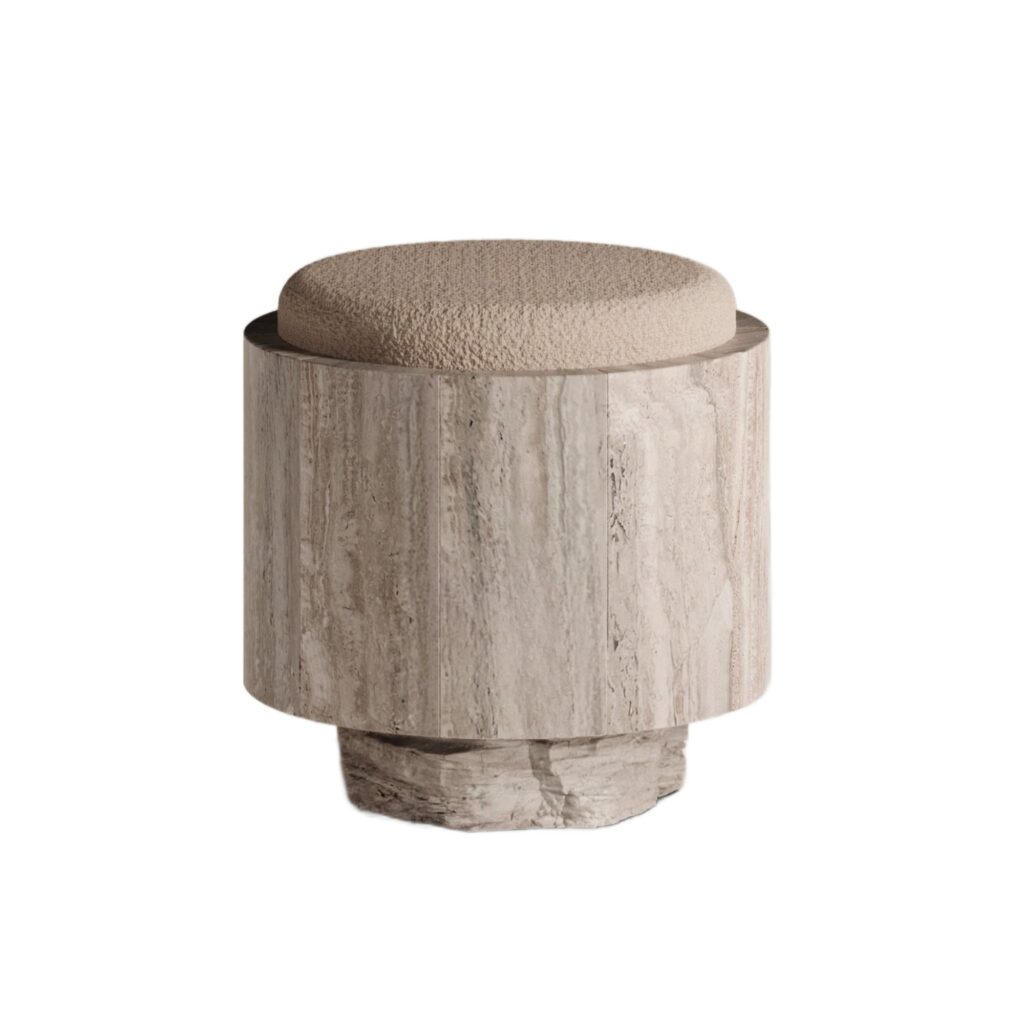 Tecton Stool in Travertine or Teak by Félix Millory for Monitillo 1980 1